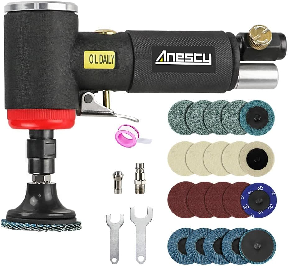 Mini Air Angle Die Grinder Kit, 1/4" Right Angle Air Die Grinder with 3Mm & 6Mm Collets & 20Pcs 2" Quick Change Discs Set, Mini Air Angle Sander Polisher Grinding Tool for Polish Grind Rust Removal image number 2