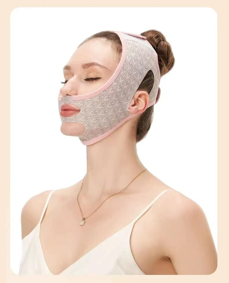 LGLAU Beauty Face Contouring Sleeping Mask Chin Reducer,Reusable V Line Lifting Mask,V Line Shaping Facial Masks,Slimming Face Strap Masks Anti-Aging and Anti-Wrinkle Band,Chin up Mask Face (Pink)
