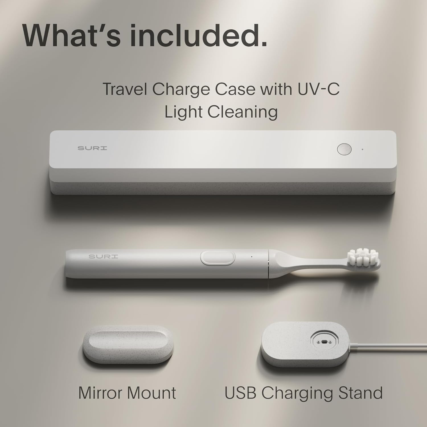 SURI 1.0 Sonic Electric Toothbrush with UV Cleaning Travel Case | 1 Month+ Battery | Designed in California | Electric Toothbrush for Adults | Travel Toothbrushes | Tooth Brush | White image number 2