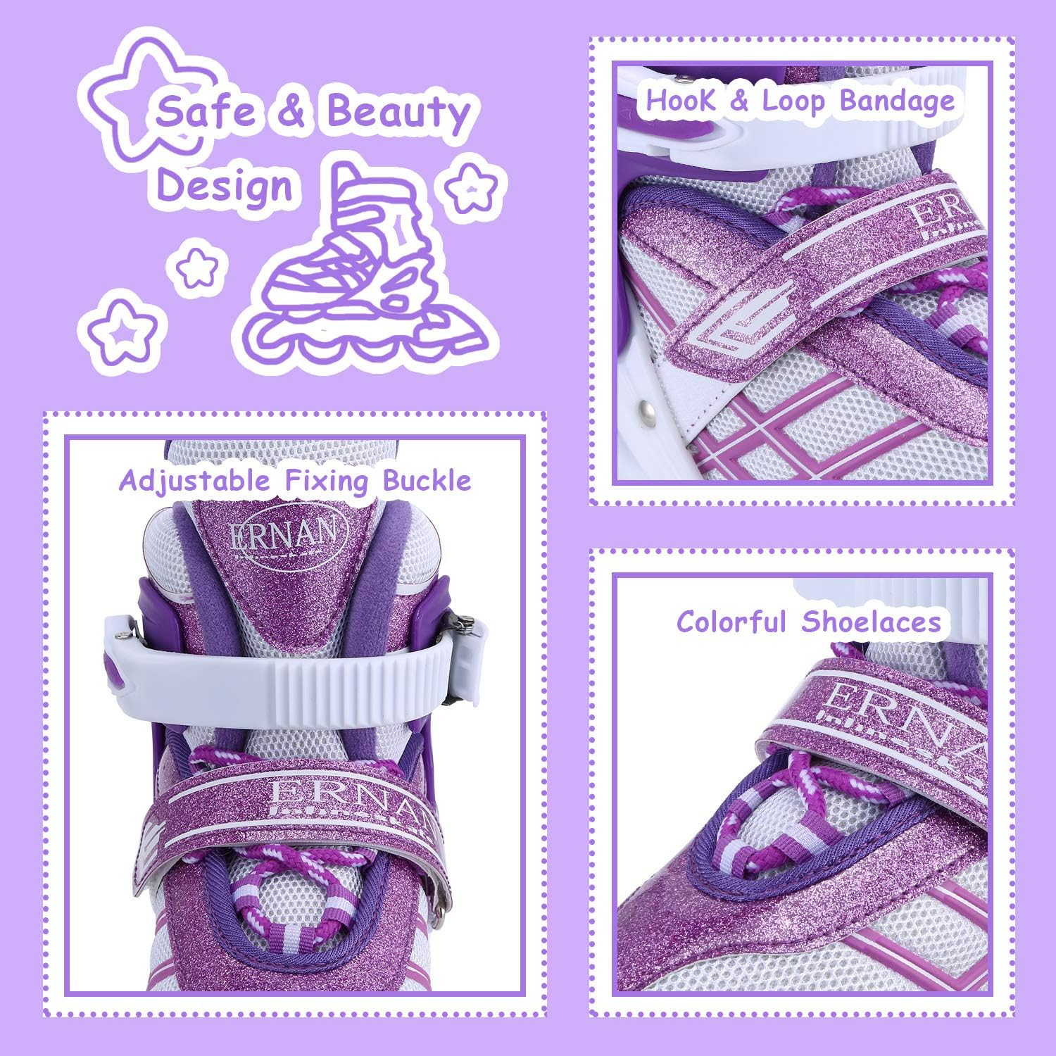 Kids Inline Skates for Girls Boys Beginners Adjustable, All 8 Wheels Illuminating. image number 6