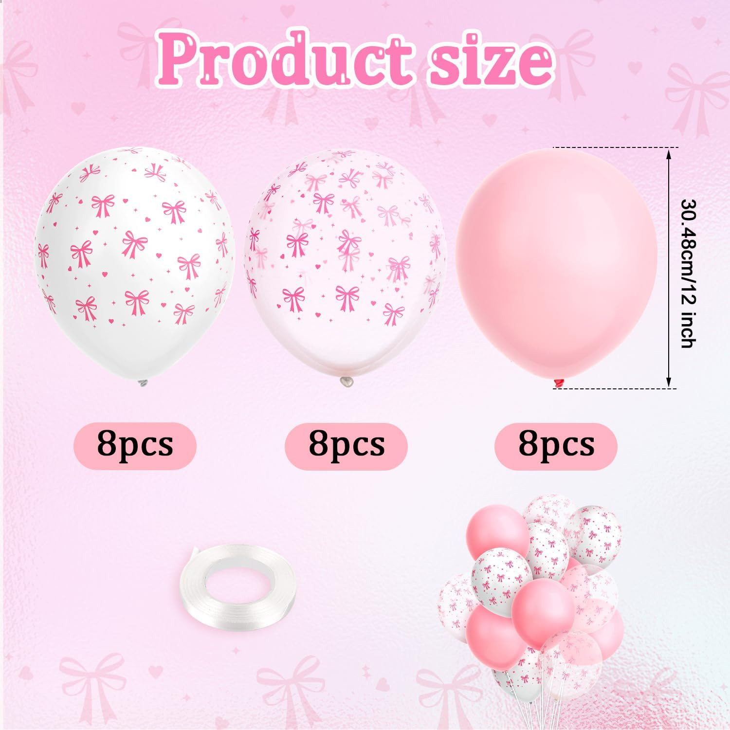 24Pcs Bow Balloons, 12 Inch Pink Bow Latex Balloons Bow Balloons Birthday Coquette Balloons Pink Bow Party Decorations for Wedding Engagement Graduation Gender Revel Bachelor Party Decor (Style 2)
