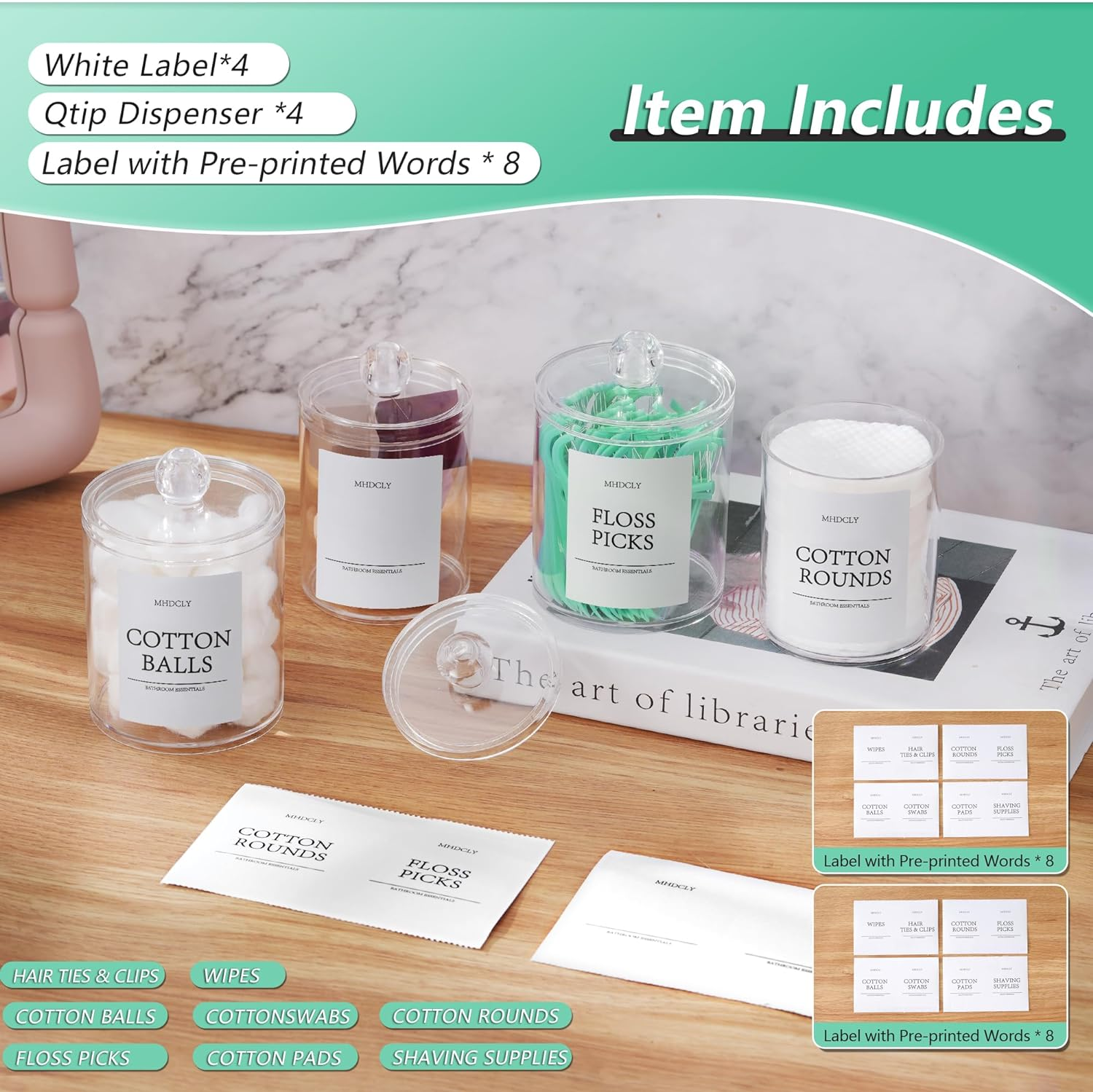 Bathroom Organizers and Storage,4 Pack Bathroom Accessories,Bathroom Decor,Home Decor,Bathroom Storage and Organization,Qtip Holder for Room Decor Aesthetic image number 2