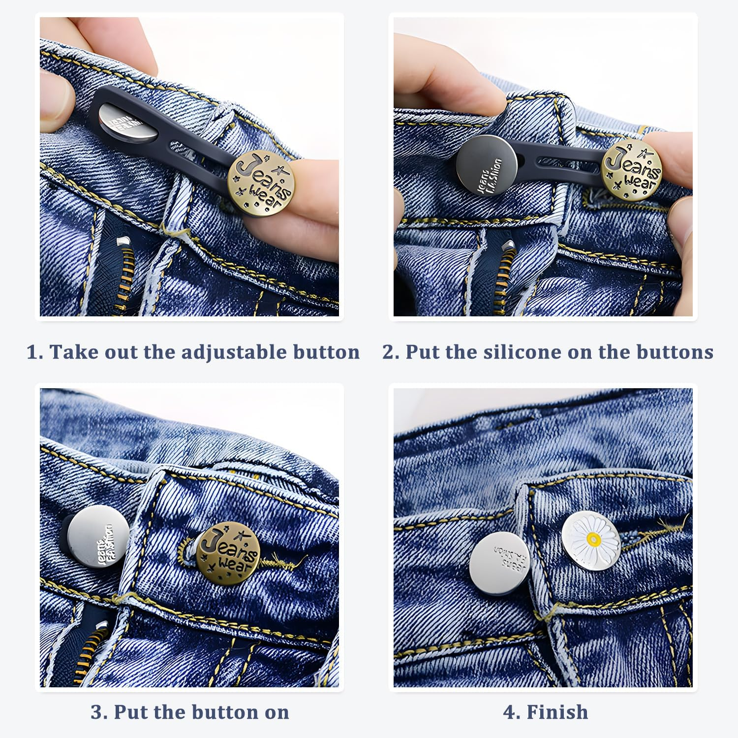 TORMEN No-Sew Button Extenders for Pants, Adjustable Waist Extender for Jeans, Comfortable Invisible Waistband for Women and Men, Easy to Use, （8 Pcs） image number 1