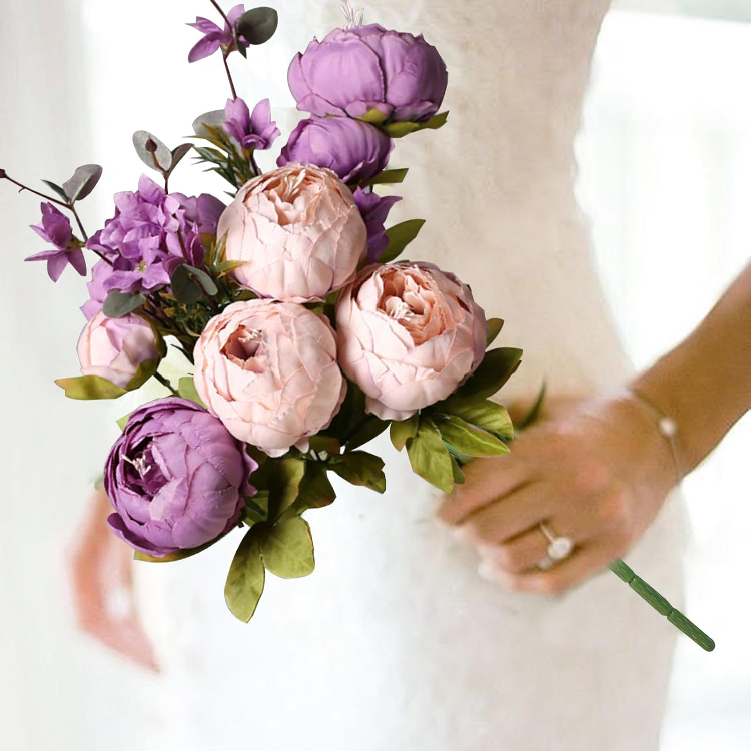 13 Heads Peony Artificial Flowers, Peony Silk Fake Flowers for Wedding Bouquets Decorations Garden Home Party Decor-Purple image number 3