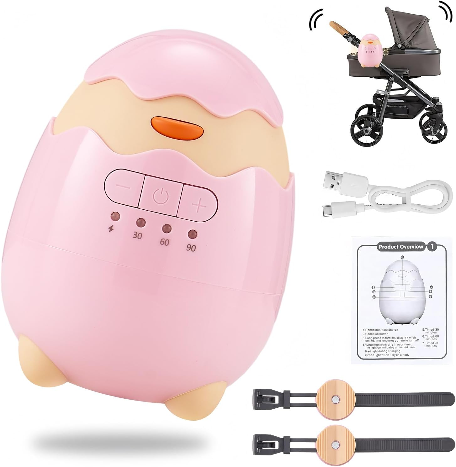 Portable Baby Rocker, Pram Rocker 2.0. USB Rechargeable, Portable Stroller Rocker Fits Any Pram, Stroller, Baby Swing, Pushchair, Bouncer and Buggy -Pink