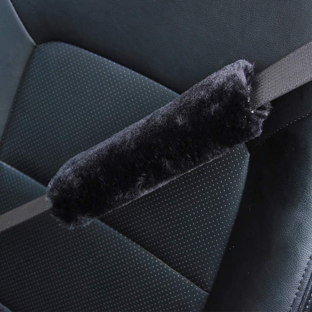 Soft Faux Sheepskin Seat Safety Belt Cover Pad,Car Seat Safety Belt Strap Shoulder Pad for Adults and Children,Suitable for Car Seat Safety Belt,Backpack,Shoulder Bag,2-Pack (Black) image number 2