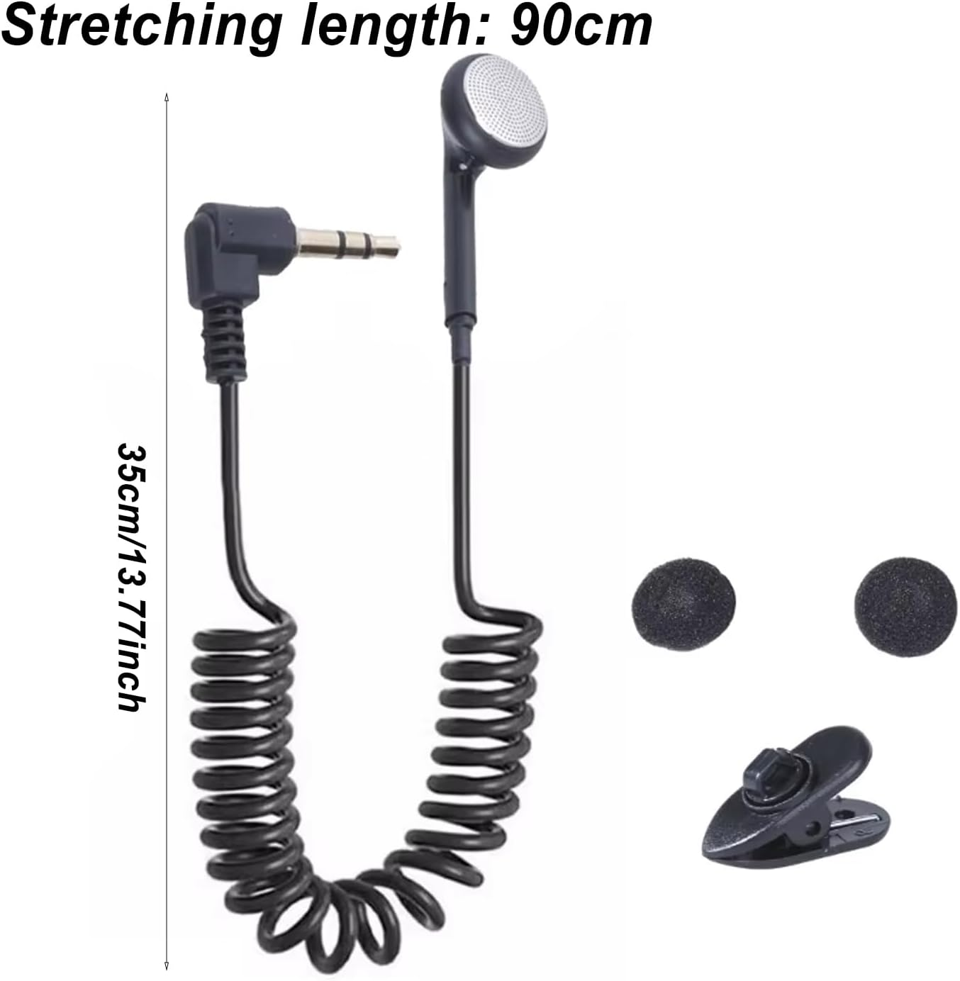 Single Earphone Headset - 3.5Mm Monopiece, Deep Bass Earphone | Retractable Spring Cord Wired Earphones, High Fidelity Mono Headset MP3 Player for Cell Phone Tablet Computer Laptop