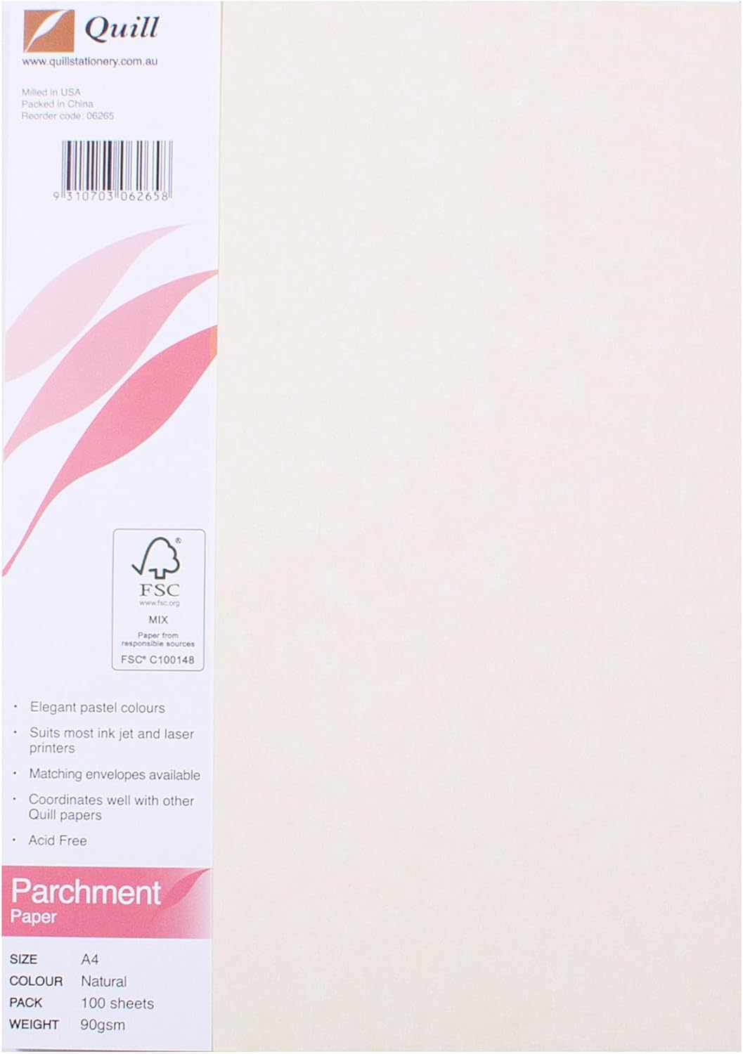 Quill, Parchment Paper A4, 90Gsm,100 Sheets, Acid Free, Elegant Pastel Colour, for Invites and Cards, Letterheads, and Craft Project image number 2