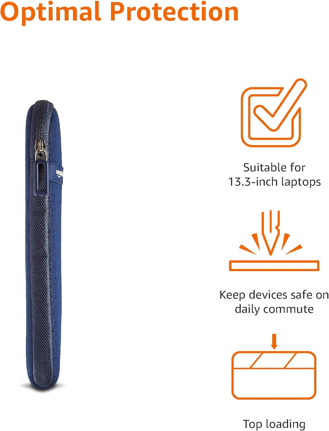 Amazon Basics 13.3-Inch Laptop Sleeve, Protective Case with Zipper - Navy Blue image number 5