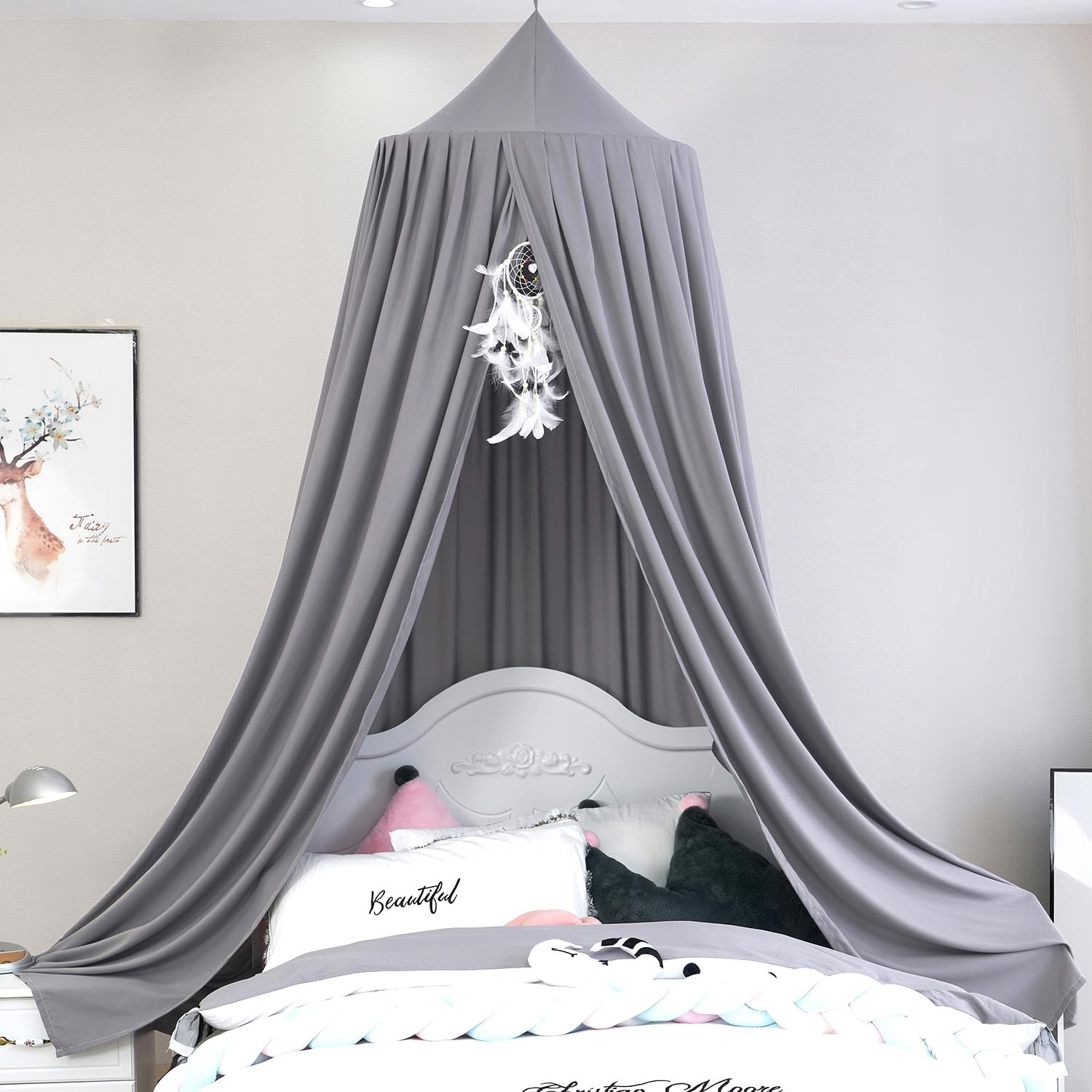 AOQUS Extra Large Kids Bed Canopy for Girls Bed Canopy Tent Reading Canopy Nursery Crib Canopy Playing Canopy Princess Hanging House Castle (Elegant Gray)&rsquo;