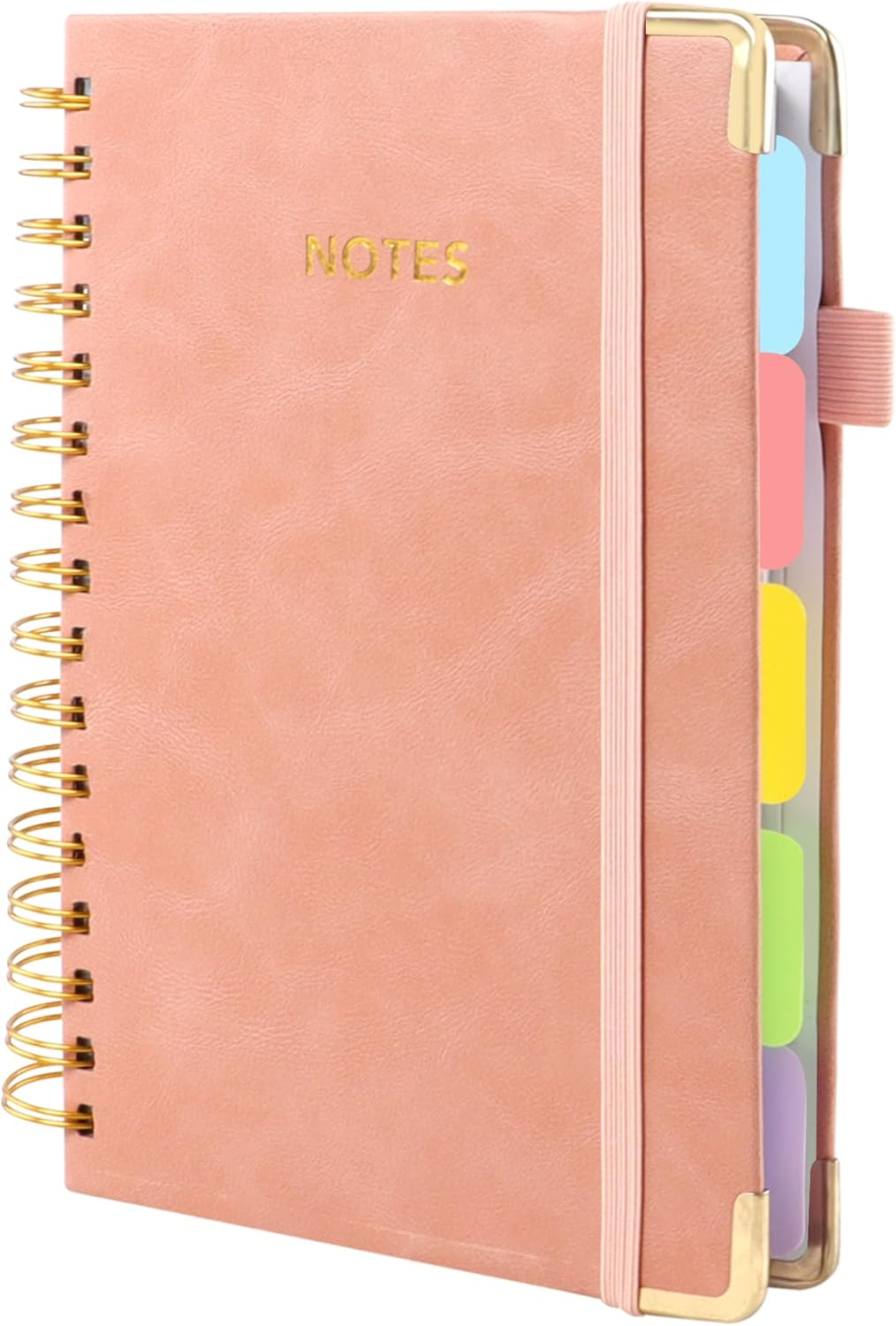 JUNART A5 Hardcover Spiral Notebook Journal with 5 Removable Subject Divider Tabs, 6.7"X8.6" Large 300 Pages College Ruled Notebook,180&deg; Flat Lay,100 GSM Thick Paper for Office, Home & School(Pink) image number 3