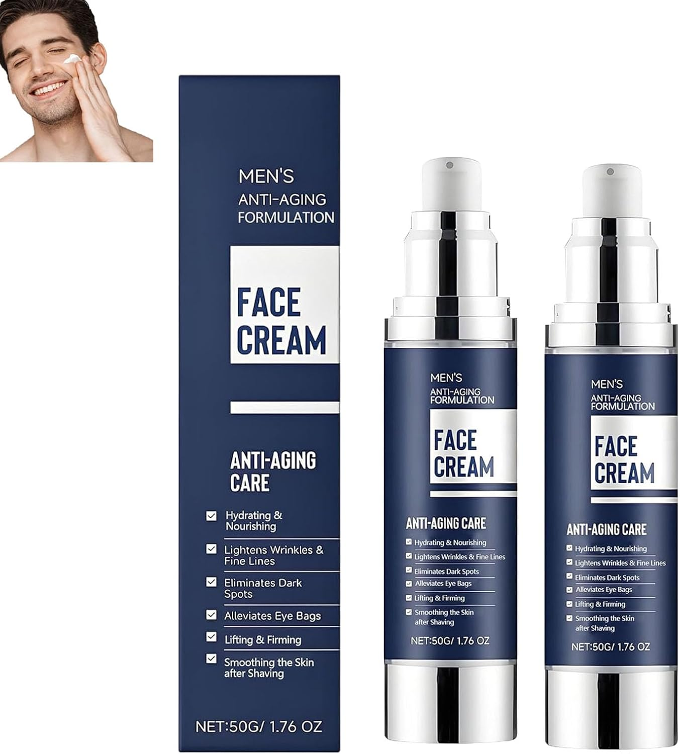 6 in 1Mens Face Moisturizer, Anti-Aging and Firmer Face Cream, Dull Spots Remover, Hydrating & Nourishing, Reduces Wrinkles, Fine Lines and Eye Bags, after Shave Lotion for Men (3Pcs)