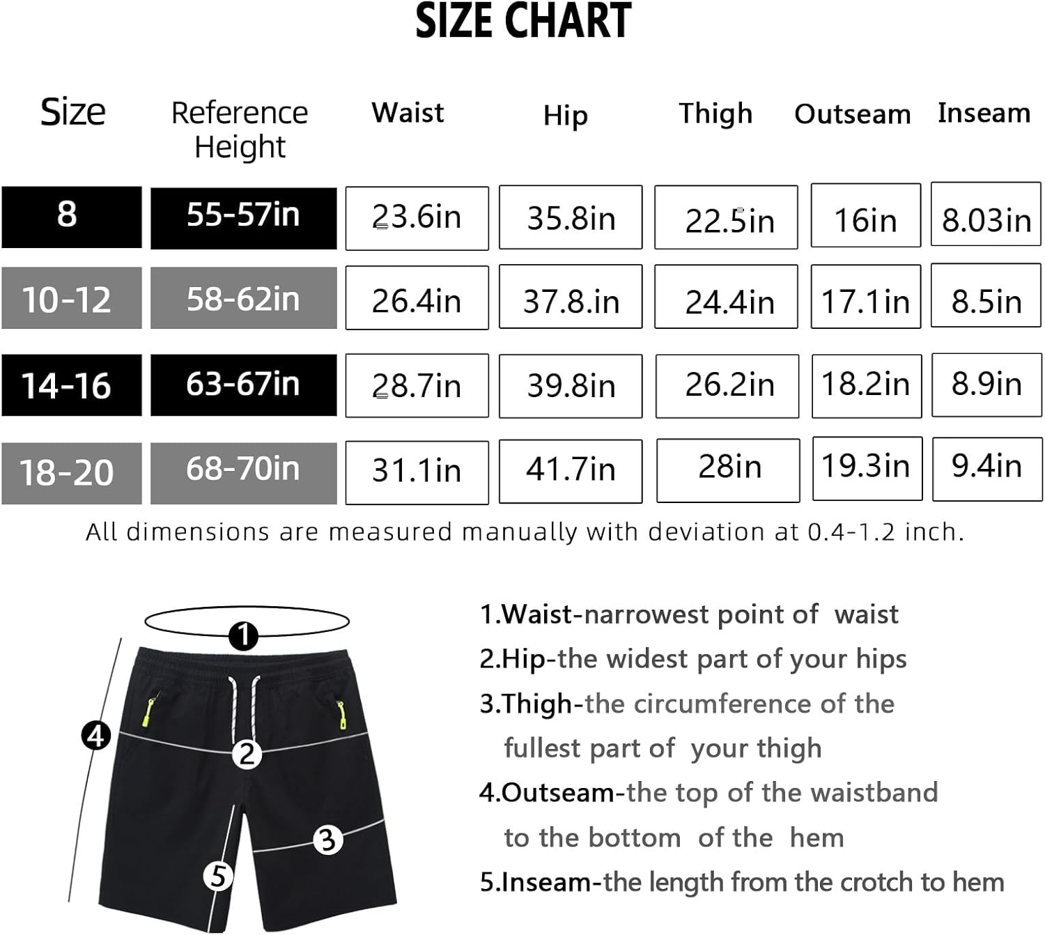 Hill & Sea Boys Shorts Casual Classic Fit Drawstring Summer Beach Twill Shorts with Zipper Pockets image number 3