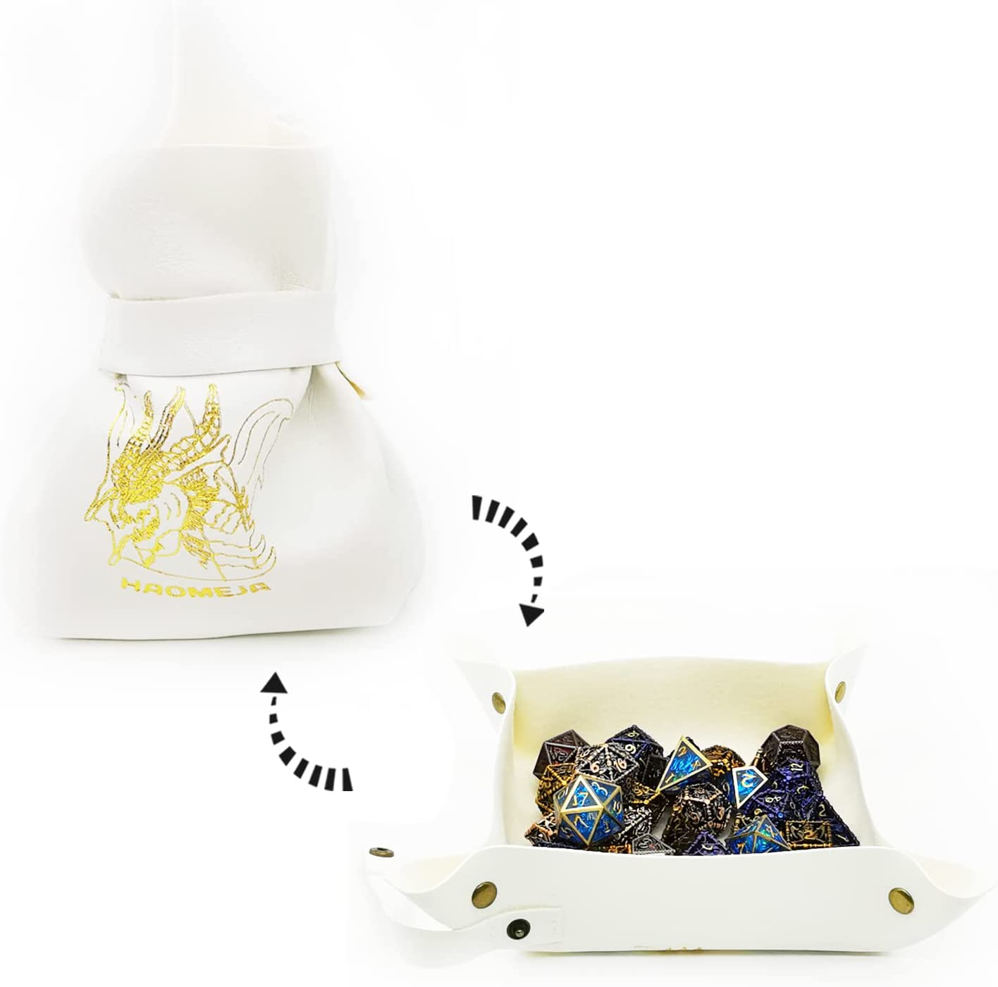 HAOMEJA DND Dice Tray & Bag with Button - Role Playing Dice Tray & Bag for Leather Dice, Jewelry, Coins & Small Accessories (Blue)