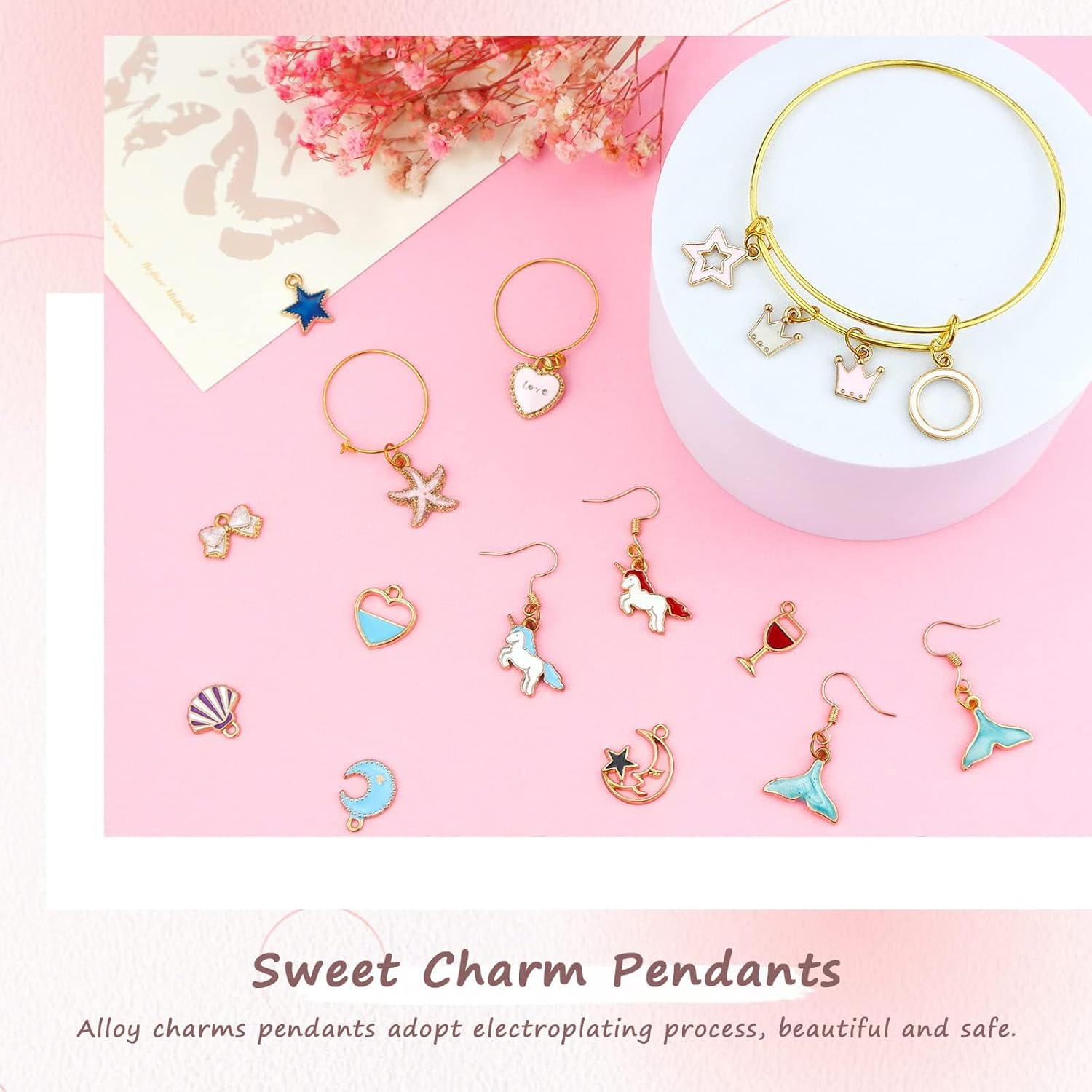 100Pcs Charms, Charms for Jewelry Making, Assorted Wholesale Mixed Color, for DIY Necklace Bracelet Jewelry Making and Crafting image number 3