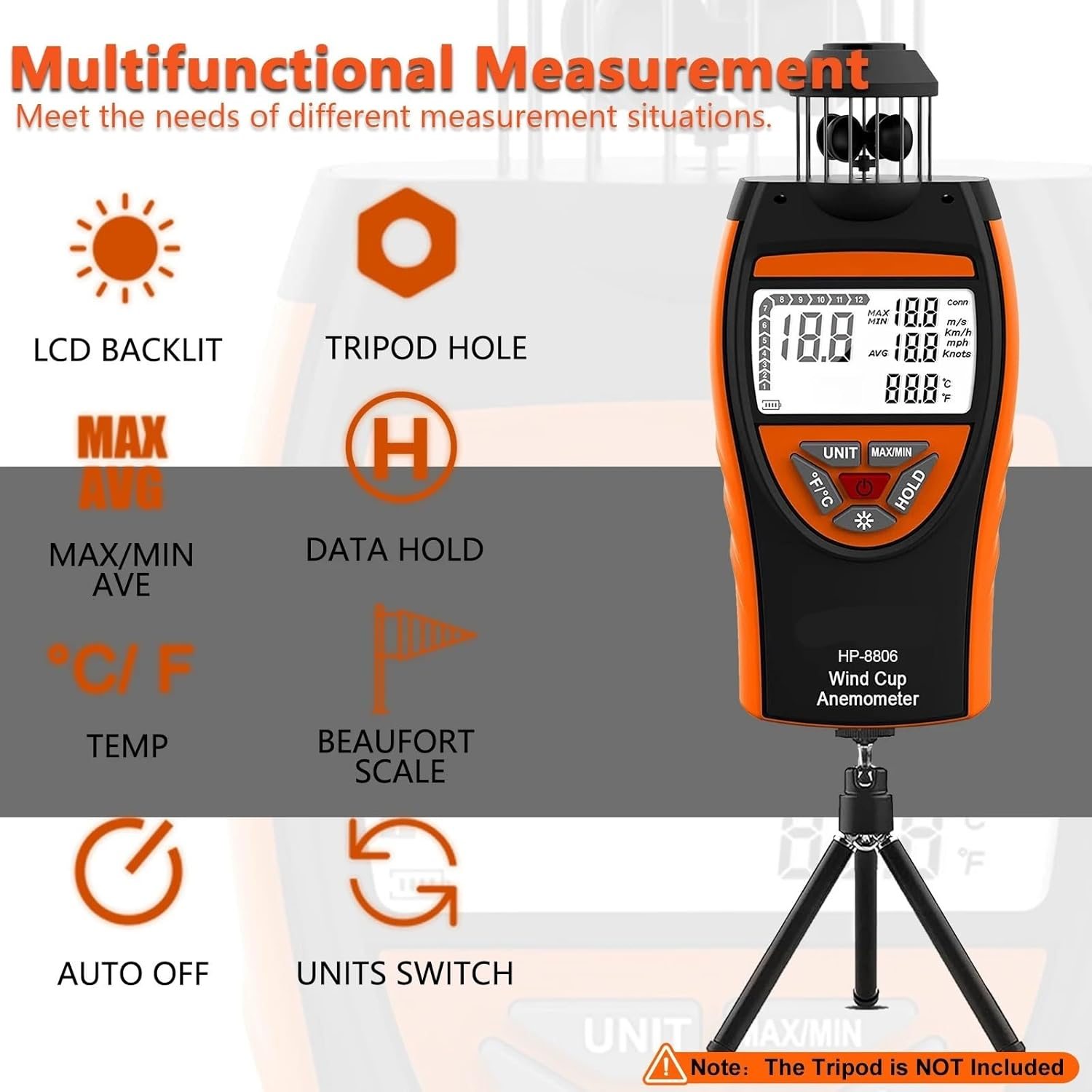 Anemometer with Temperature Measurement, Wind Speed Meter, Outdoor Wind Gauge, for Mountaineering & Sailing image number 5