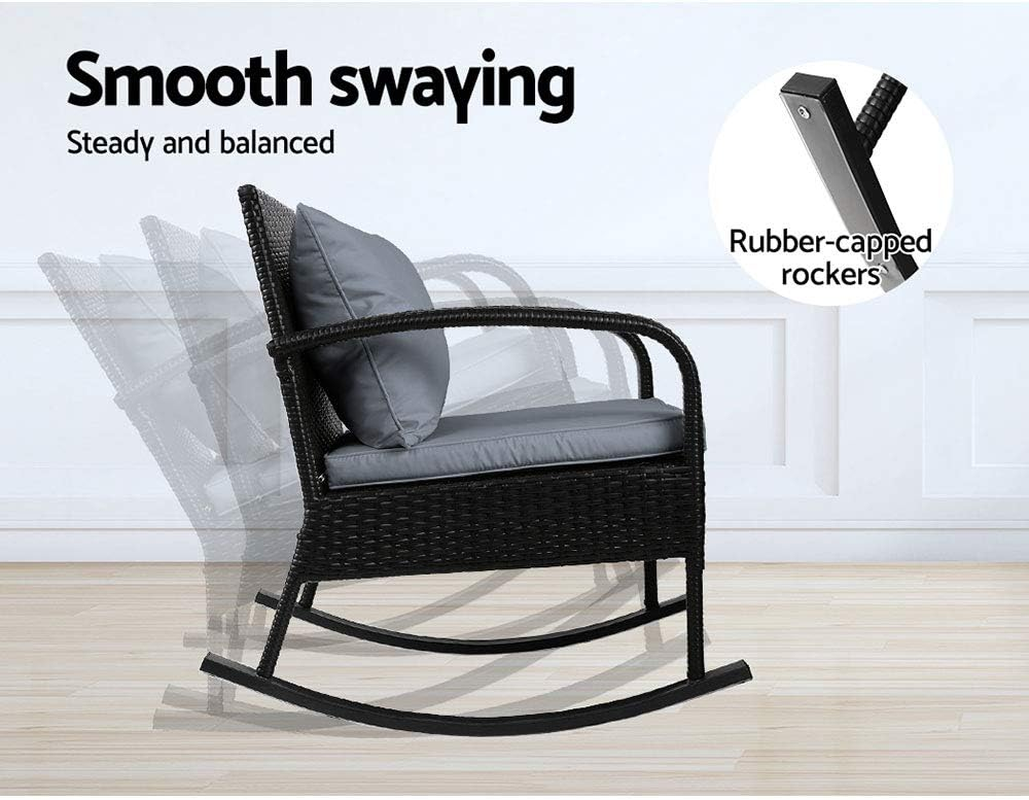 Gardeon Outdoor Rocking Chair Wicker Reclining Recliner, Patio Furniture Lounge Setting Conversation Set Backyard Garden Porch Indoor Pool, with Cushions Armrest Blackrest All-Weather image number 5