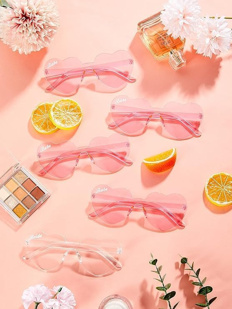 Heart Shaped Sunglasses, Rimless Design, 18 Pairs, Pink and Clear, Bride and Bachelorette Party image number 2