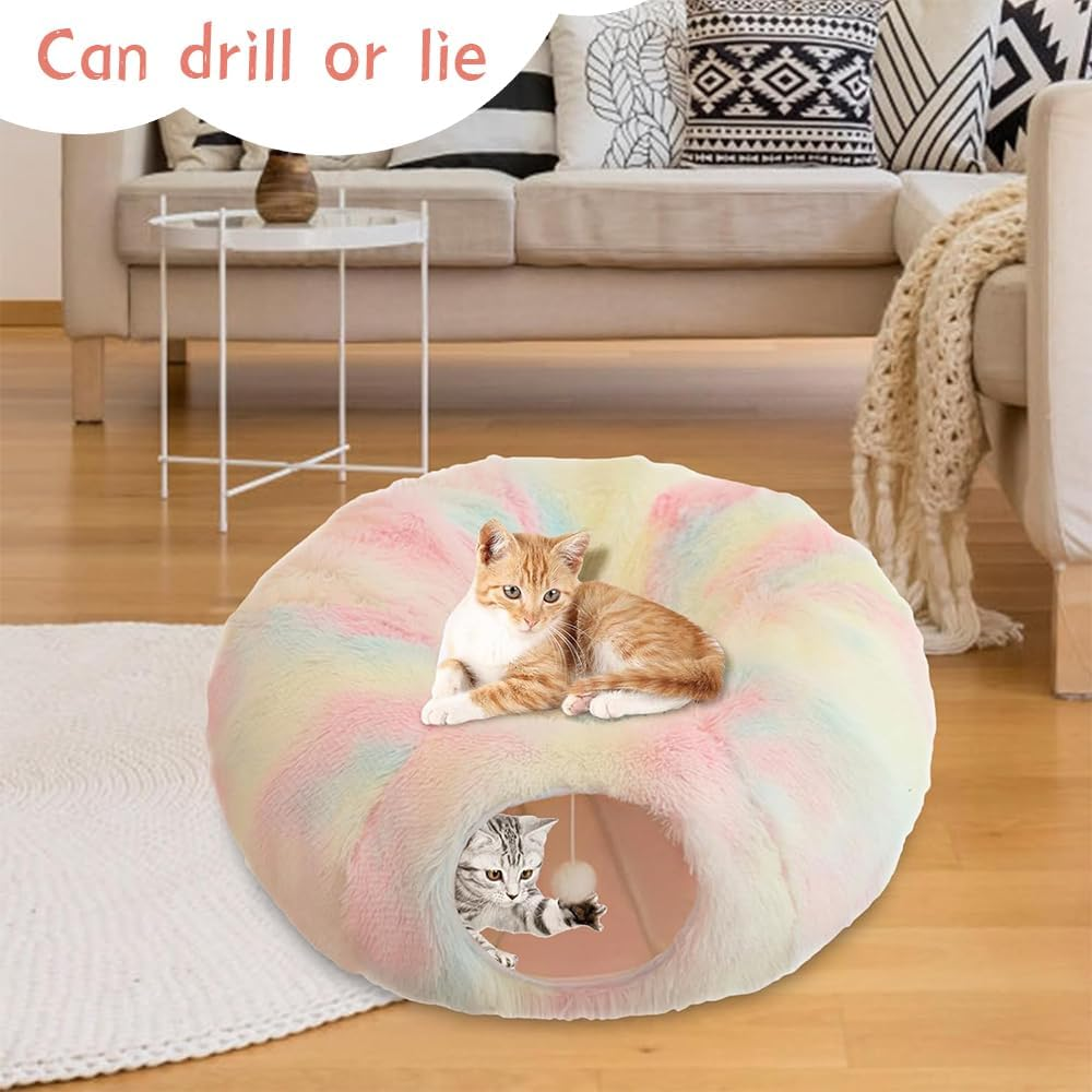 Tunnel Bed for Cats, Easy to Foldable and Portable, Large Cat Donut Bed Tunnel Tub, Washable Cat Beds Equipped with Plush Toy for Cats, Ferrets, Puppies, and Rabbits image number 4