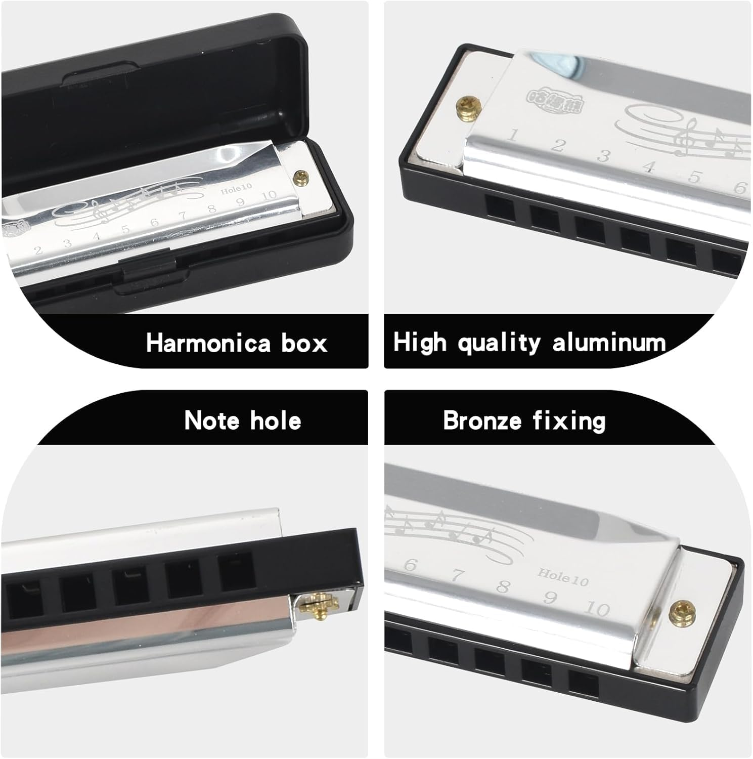 East Top 10 Holes Diatonic Harmonica Key of C, 20 Tones Blues Harp Mouth Organ with Black Cover,Professional & Beginner-Friendly Harmonica for Adults, Musicians, and Students (Pink) image number 4