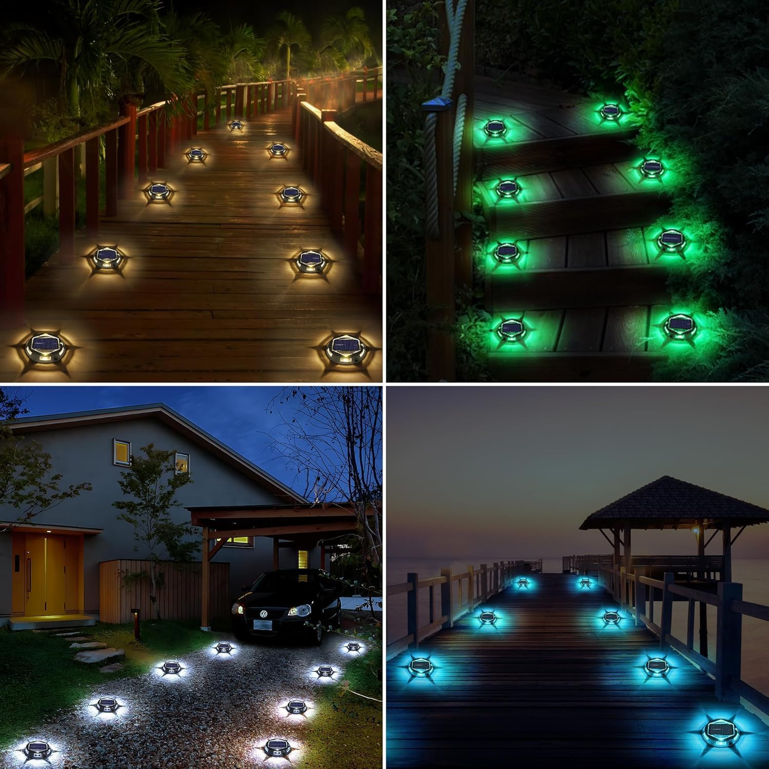 Toodour Solar Lights Outdoor, 12 Pack 9 Colors in 1 Solar Driveway Lights, IP67 Waterproof Solar Powered Deck Light, RGB Step Light for outside Garden Yard Fence Stair Sidewalk Walkway Outdoor Decor image number 5