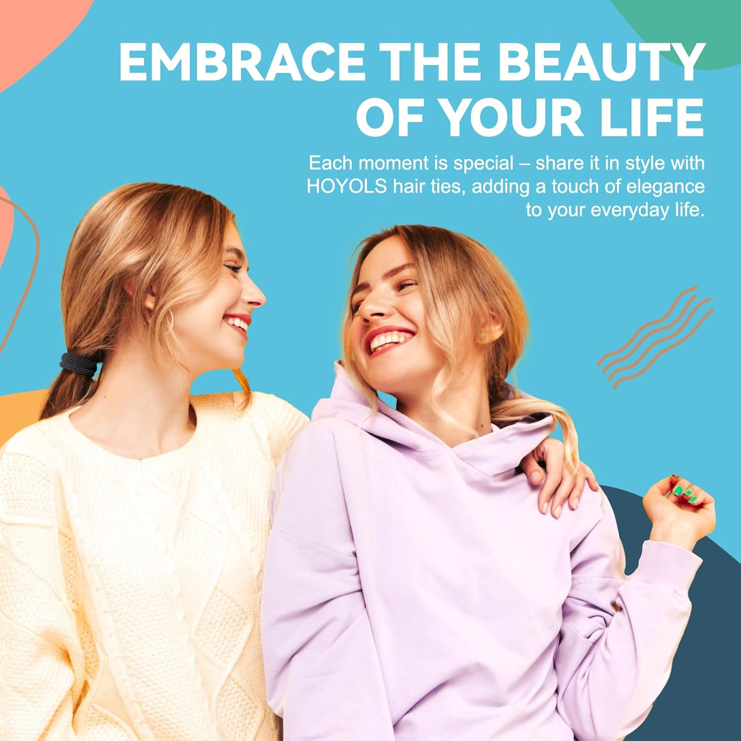 HOYOLS Black Seamless Hair Ties for Thick Hair, No Damage Ponytail Holders Elastics Scrunchies for Women Girls (Black) image number 1