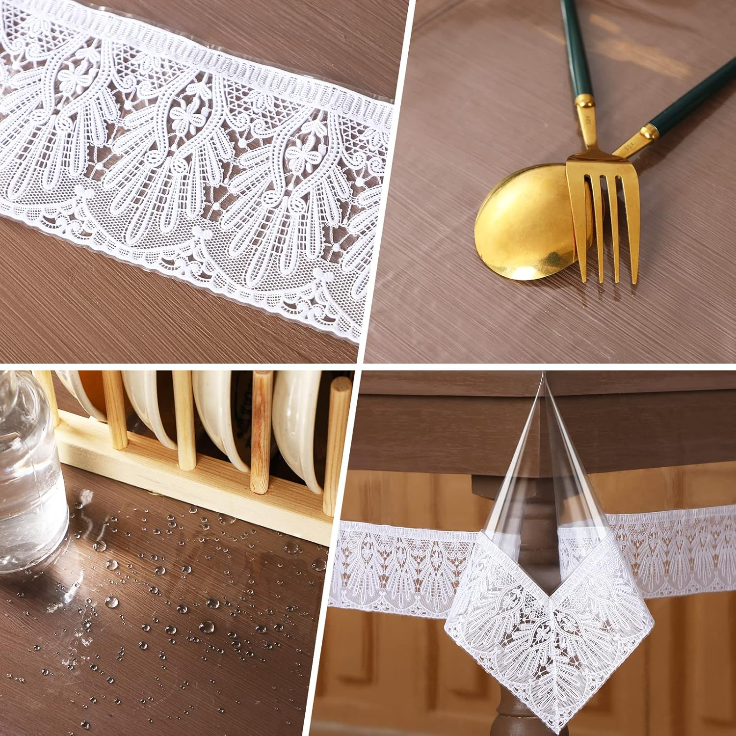 Mixweer Clear Vinyl Tablecloth Protector Plastic Table Cover Waterproof Tablecloth Dining Table Cover White Lace Tablecloth for Dining Tables Kitchen Home (60 X 84 Inch) image number 4