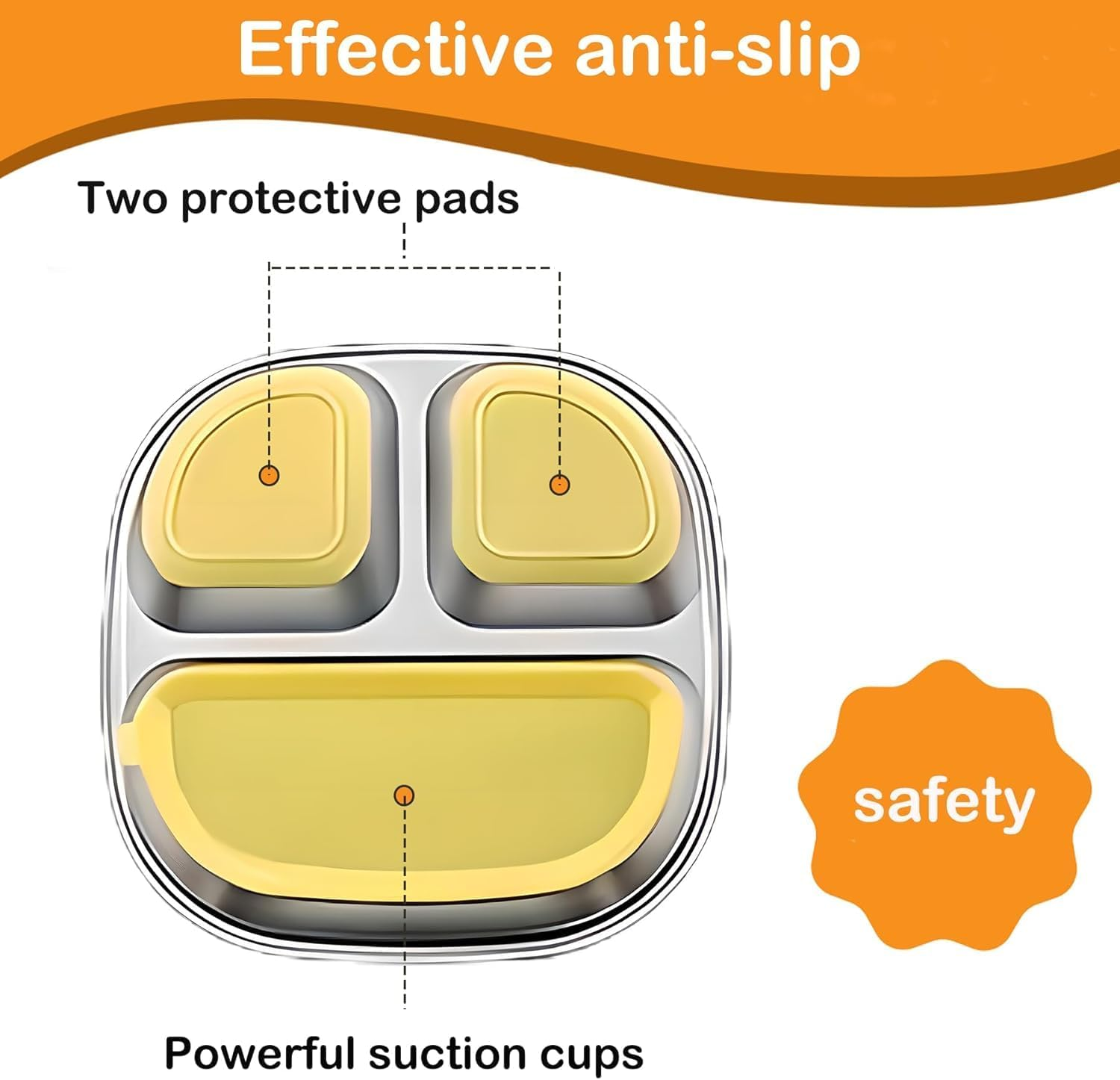 Stainless Steel Kids Plates with Suction Base Non-Toxic Toddler Dinnerware Set | 316L Dishwasher-Safe, Spill-Proof Design for Daycare, Travel, Home Use 1 Pcs image number 3