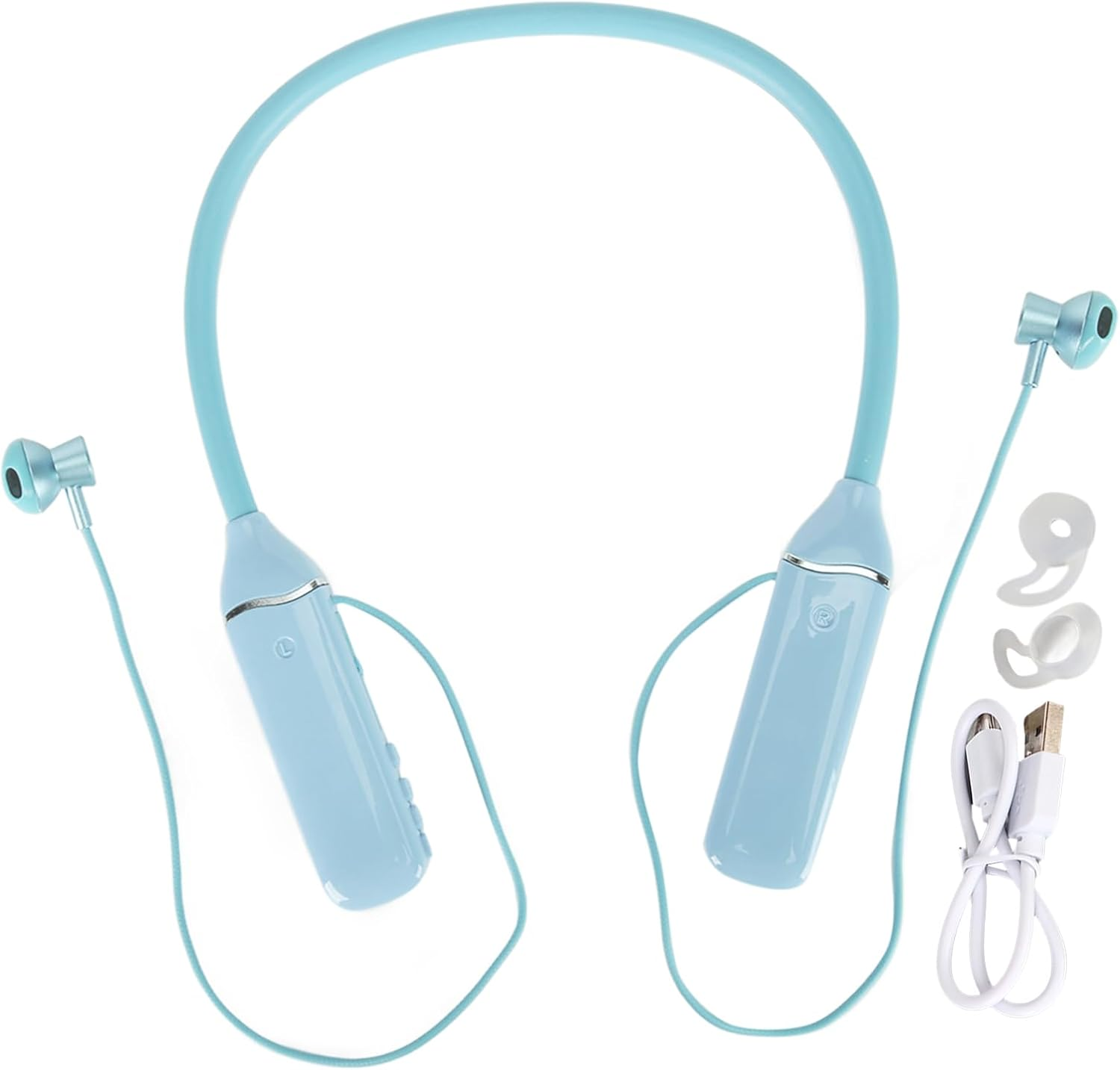 POENVFPO Neckband Headphones, RGB Backlight, Long Standby Time, Memory Card Playback, Wireless Headphones for Music Fans (Blue) - Blue image number 6