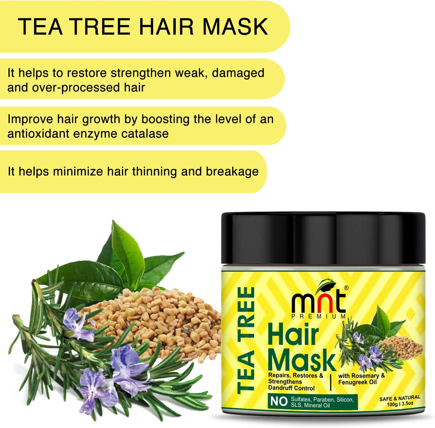 MNT Tea Tree Hair Mask with Rosemary & Fenugreek Oil for Hair Repair, Restore & Strengthens Dandruff Control, 100G image number 1