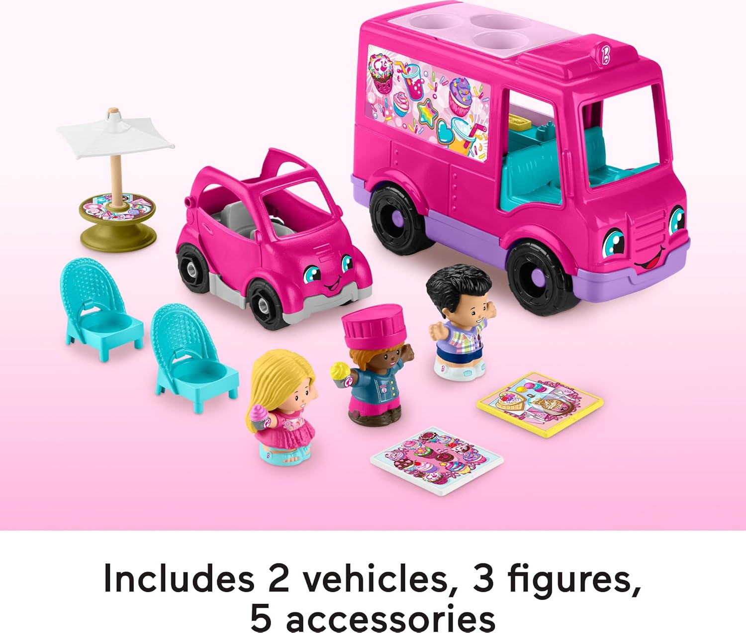 Fisher-Price Little People Barbie Toddler Toy Cupcake Truck Musical Playset with 9 Pieces for Pretend Play Kids Ages 18+ Months (Amazon Exclusive) image number 4