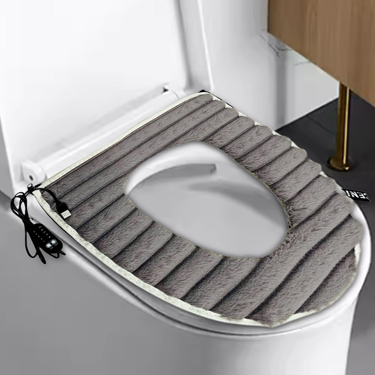 USB Heated Toilet Seat Cover | USB Powered Toilet Seat Cover | Soft Electric Heated Toilet Seat Cover, USB Powered Toilet Seat Warmer with Adjustable Temperature - Gray image number 3