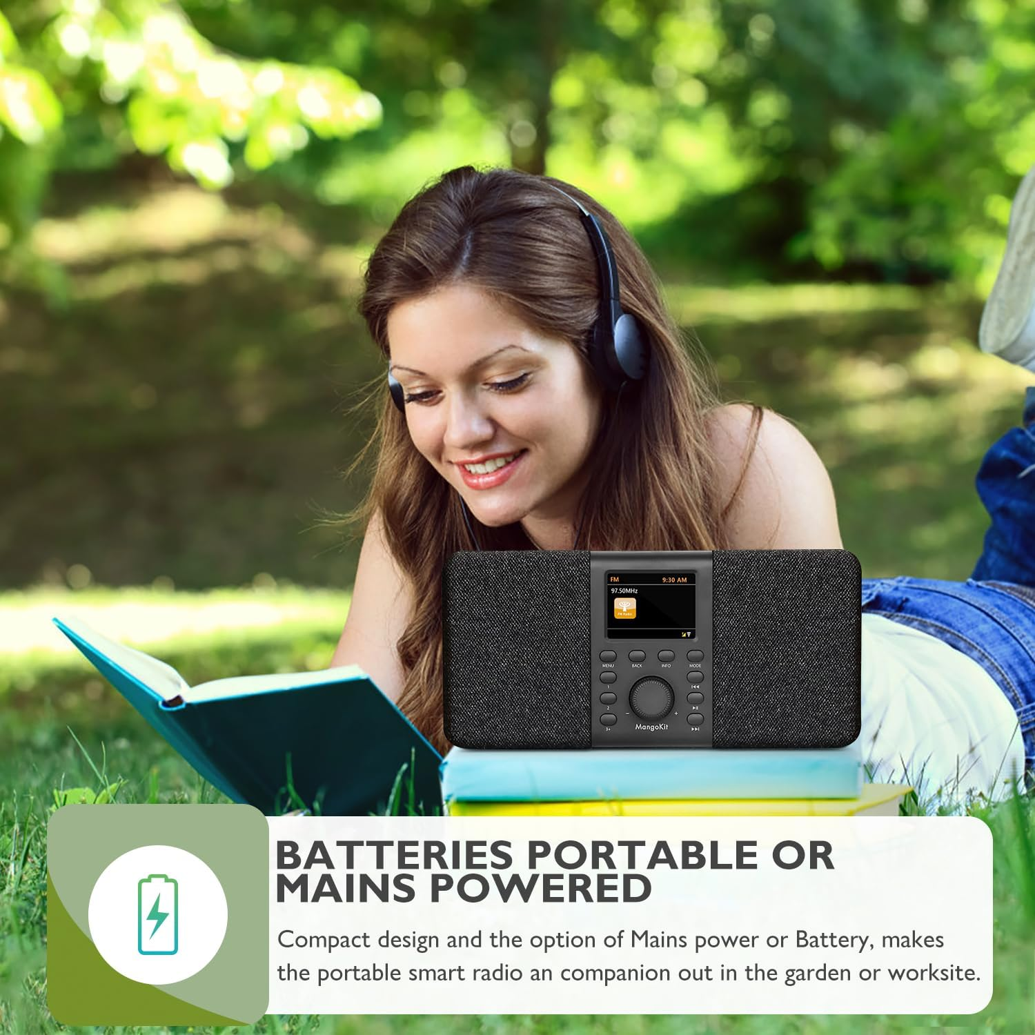 SR20 Smart Internet Radio with Wifi,Podcast Player, Bluetooth Speaker,Portable FM Radio,Mains and Battery Powered Radio,Stereo Sound,Color Display,Dual Alarms, Presets,App Control-Black image number 5