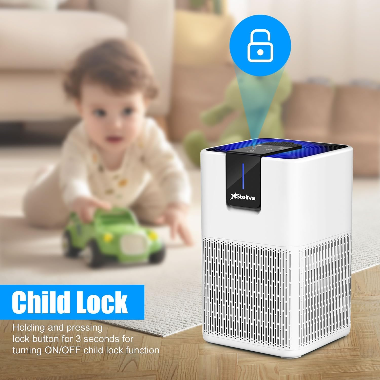 Stelive Compact Air Purifiers, True HEPA-13 & Active Carbon Filter, Suitable for Areas up to 30M2, 3-Stage Filtration, Home Air Cleaner Removes 99.97% Airborne Contaminants, Quiet Sleep Mode, White