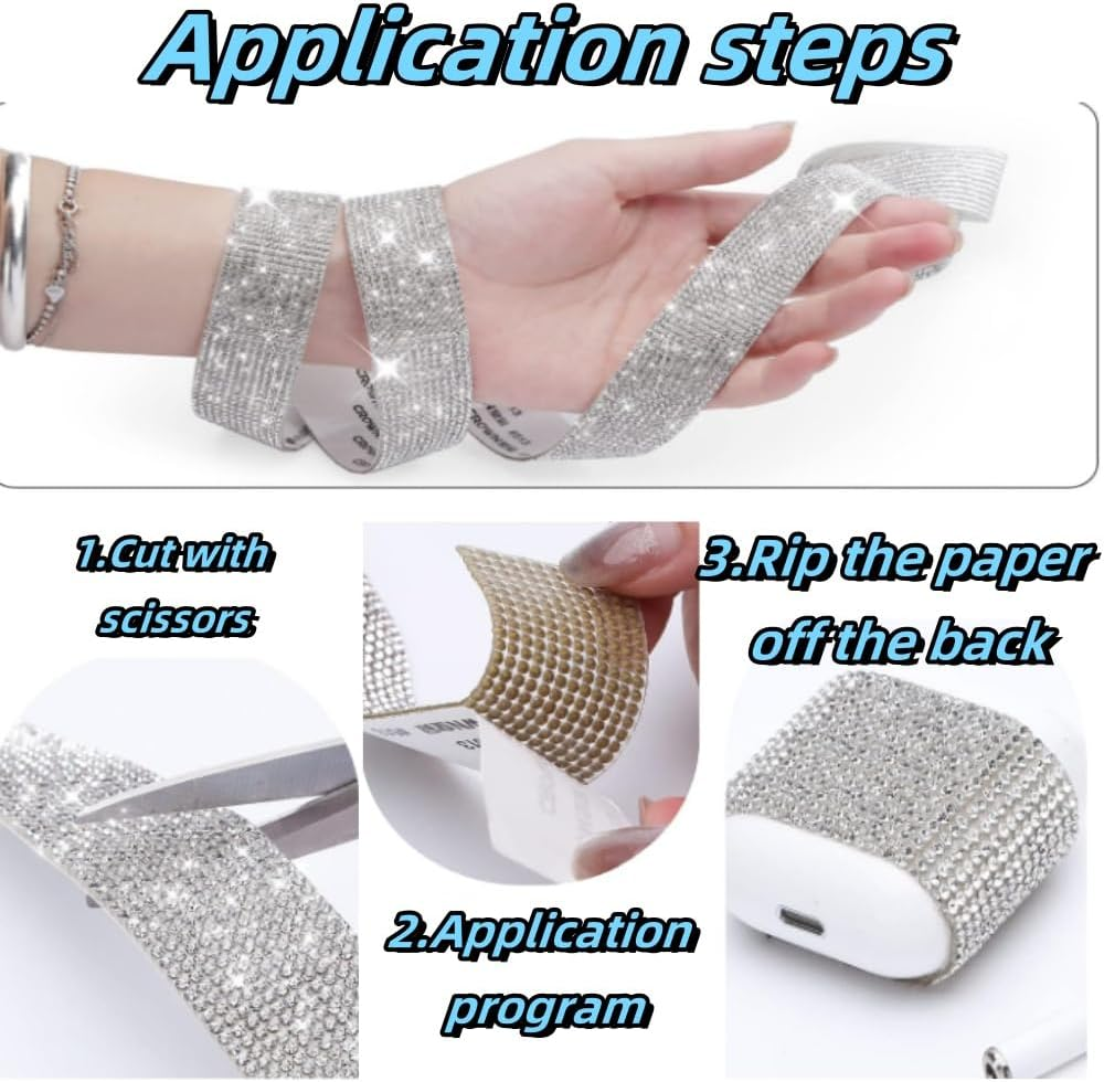 FUNNTY 2 Yards Silver Rhinestones Ribbon, Rhinestone Diamond Stickers, Rhinestones for Clothes Craft, Self Adhesive Stick on Silver Gems, Bling Decorations for Bedroom DIY Arts Crafts image number 4