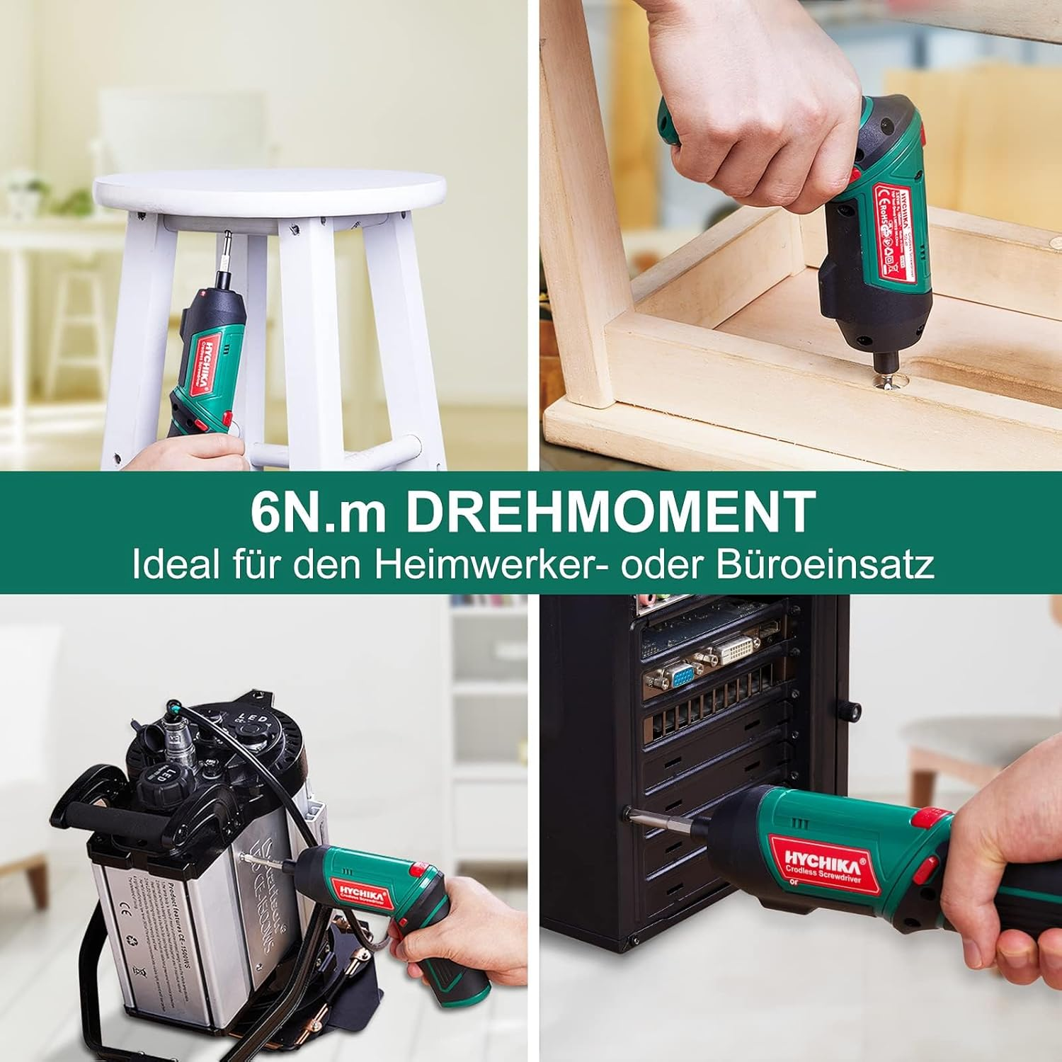 Hychika 3.6V Cordless Electric Screwdriver Gun with 20PCS Screwdriver Bits, 6Nm Screw Gun,Magnetic Chuck for Screws, 2 Position Handle with LED Light, for Home, Office, Workplace image number 4