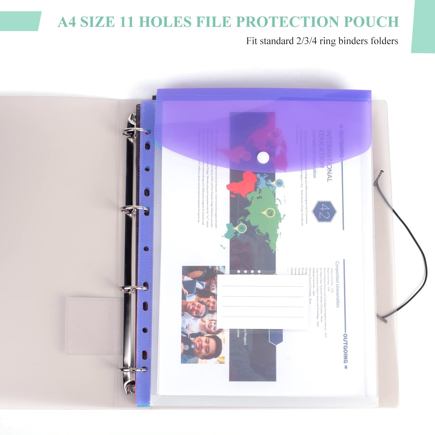 Plastic A4 Punched Pockets - 18PCS Expandable Folders Document Files with Button Closure and Label Pocket for Home, Office and School, Assorted Colours image number 5
