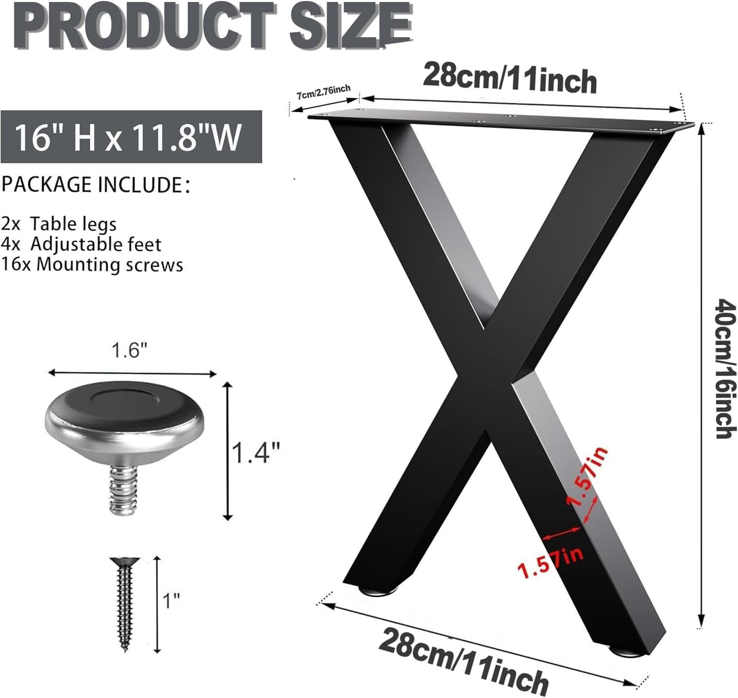 IONPSHG 2Pcs Steel Table Legs Heavy Duty 40X30Cm Adjustable Metal Desk Legs DIY Furniture Legs Tall Dining Table Legs & Frame Support Feet for Home Office Kitchen Work Furniture Dining Coffee (X) - X image number 3