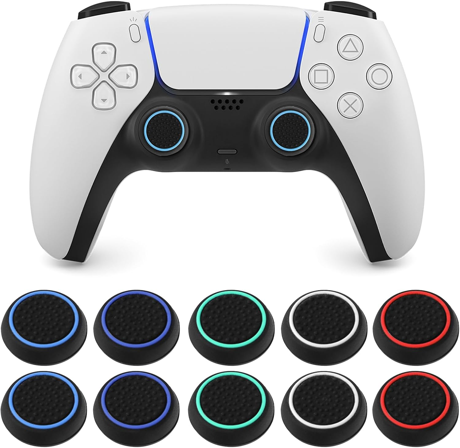 10 Pcs Thumb Cover, Thumb Grips - Silicone Thumbstick Caps Accessory Set Performance Joystick Controller Cap Replacement Compatible with Ps5 & Ps4, Xbox, Steam Deck Etc (5 Colors) image number 6