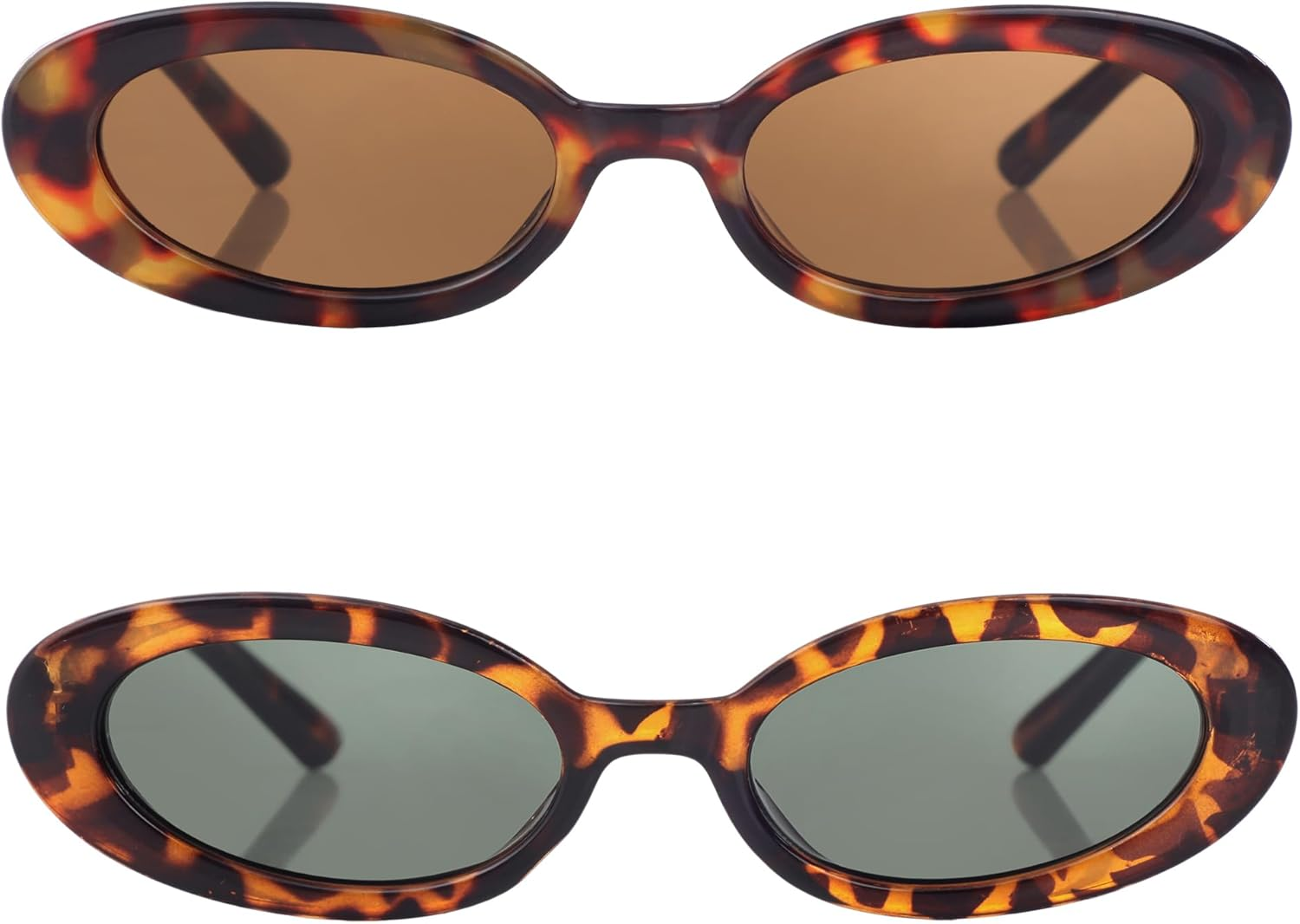 Teumire Retro Oval Sunglasses for Women Men Tiny Narrow 90S Style Small Sun Glasses 2 Pack image number 4