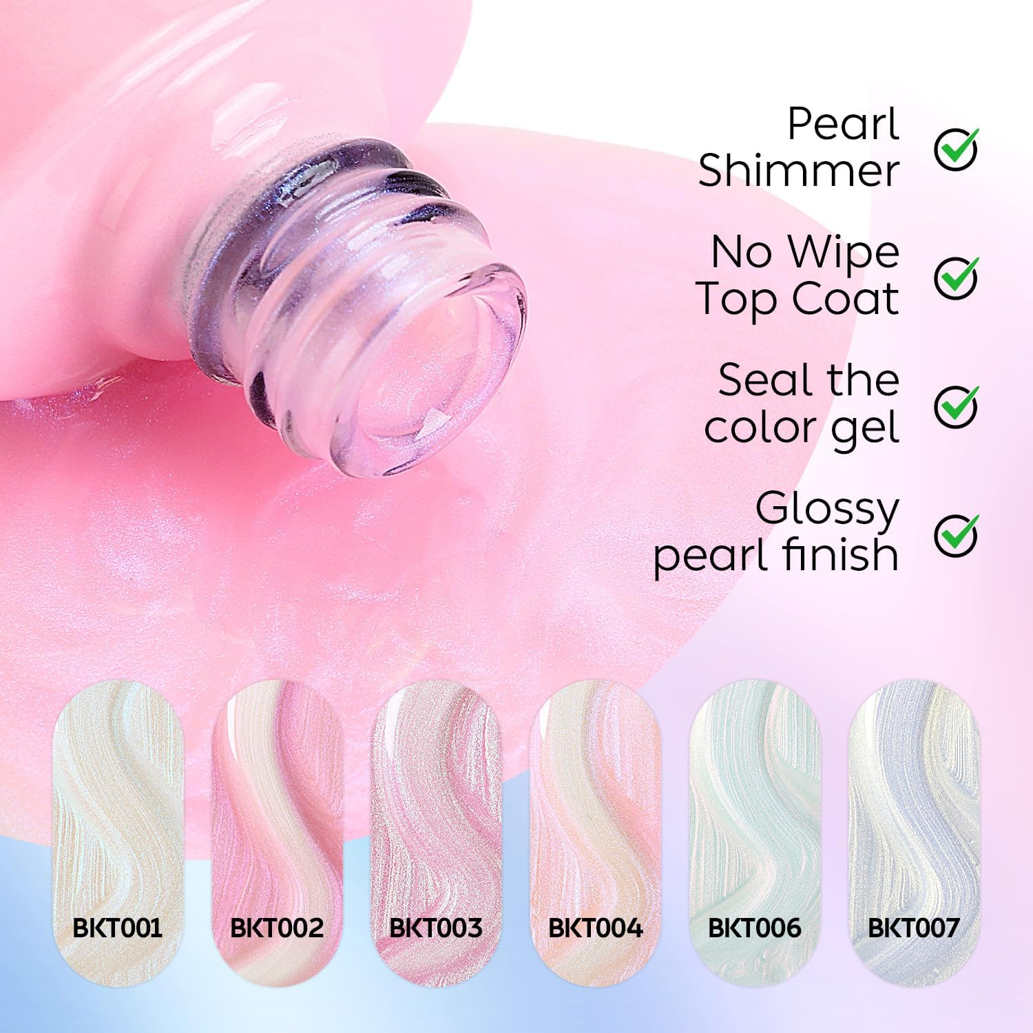 AIMEILI Hema Free Gel Nail Polish Pearl Top Coat 6 Color Set, Cruelty Free, Vegan, 2 in 1 Pearlescent Glitter Glossy Shiny No Wipe Gel Top Coat image number 4