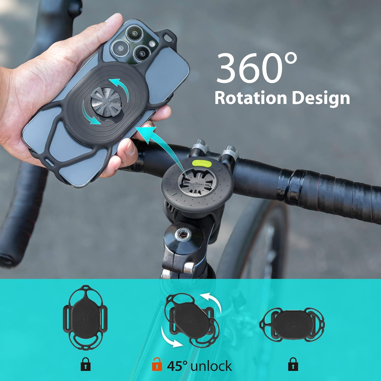 Bone Bicycle Phone Holder 360&deg; Rotatable 2Nd Gen. Cycling Computer Mount Set Shock Absorption for 2.2-4.7Cm Stem Compatible with 4.7-7.2" Mobile Phone Iphone Samsung Sony - Bike Tie Connect Kit 2 image number 4