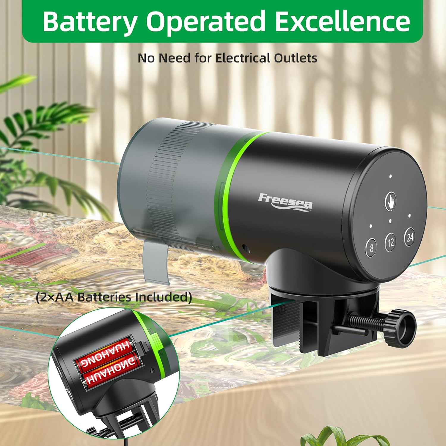 FREESEA Aquarium Automatic Fish Feeder: Vacation Timer Feeder for Fish Tank Electric Adjustable Auto Fish Food Dispenser 0.05 Gal & Two Fixed Methods image number 1