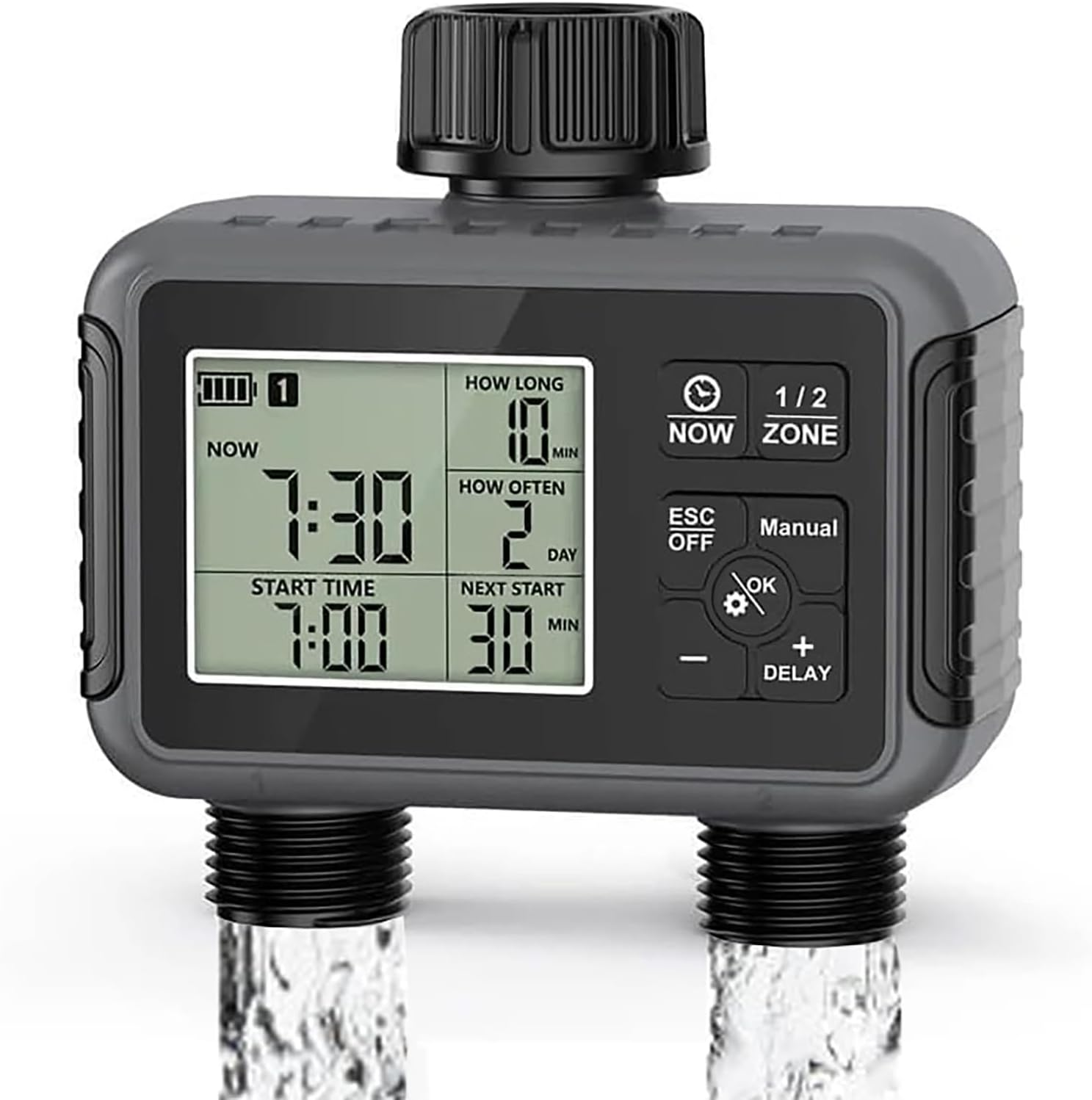 Sprinkler Water Timer 2 Outlet, Drip Irrigation System Sprinkler Controller, Rain Delay/Manual/Automatic, Hose Timer for Garden, Lawn, Yard, Pool image number 3