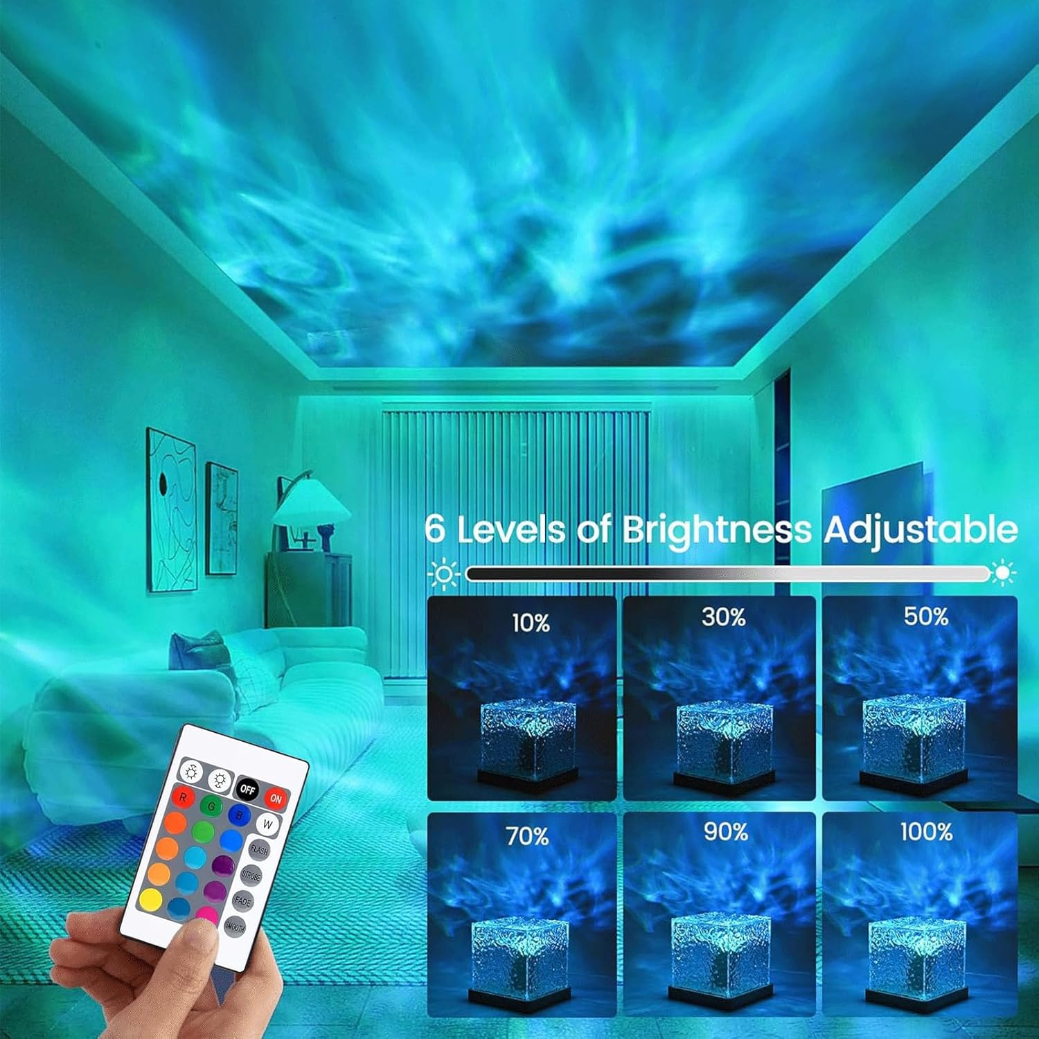 Northern Lights Lamp, Ocean Wave Projector Light, 16 Colors Lighting Ceiling Projector Galaxy Mood Lighting, Galaxy Lights Room, Night Light with Remote Control for Bedroom image number 4