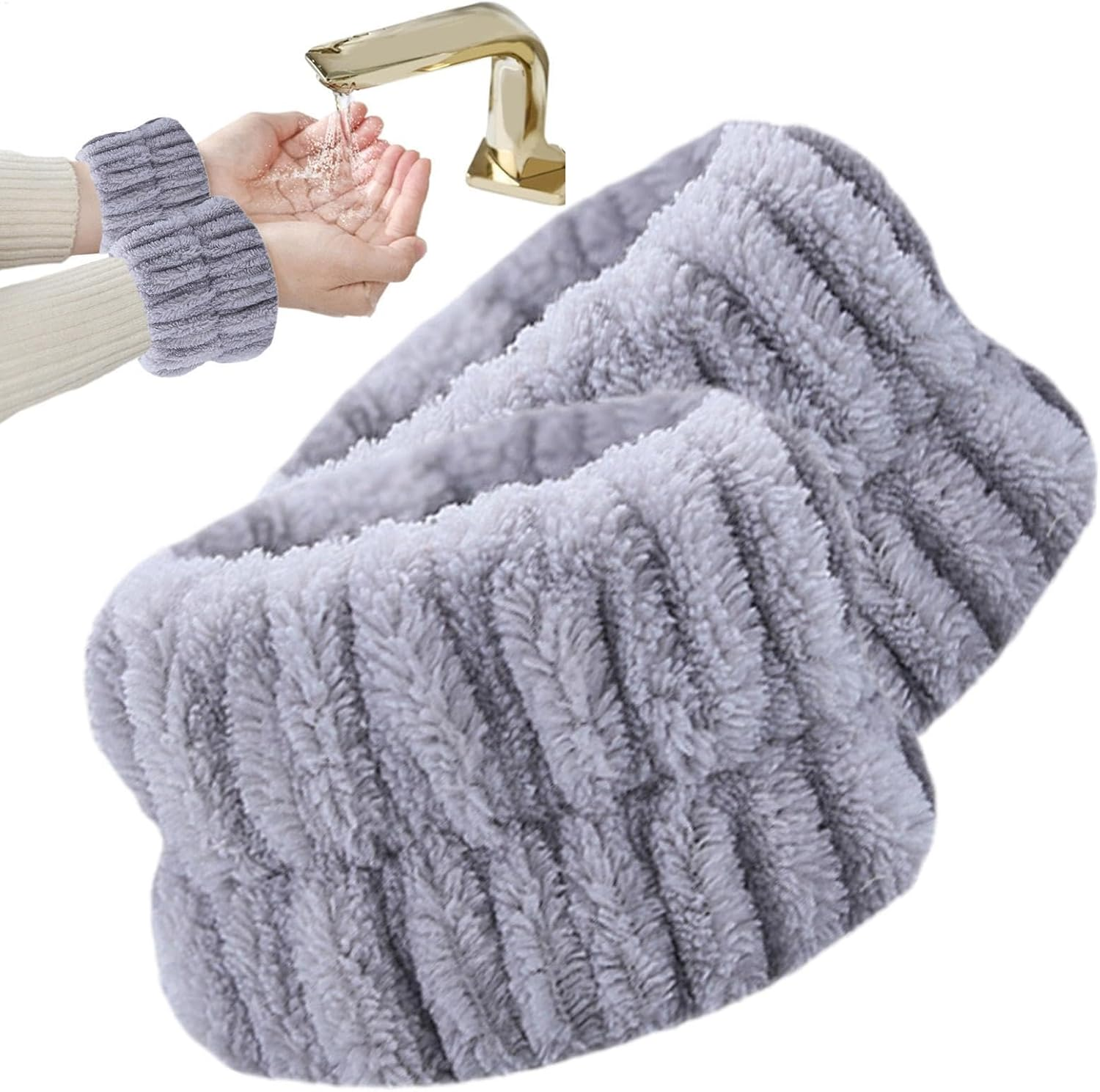 Wrist Wash Bands - Face Wash Wristbands | 2 Pieces Coral Fleece Spa Wristband | Sports Sweat Wiping Bracelet | Absorbent Wristbands for Girls Women Prevent Liquid from Spilling down Arms image number 6