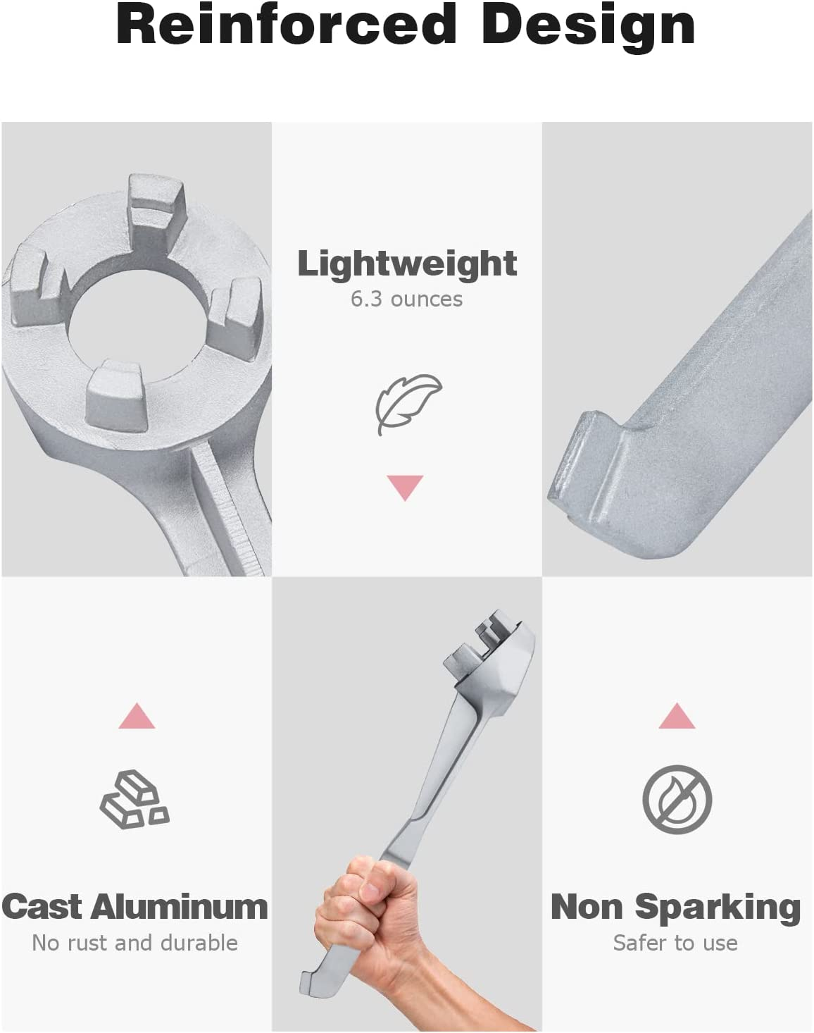 Mellbree Aluminum Bung Wrench - Gallon Drum Opener Tool for 10, 15, 20, 30, 50, 55 Gallon Barrels - Fits 2 Inch and 3/4 Inch Bung Caps image number 4