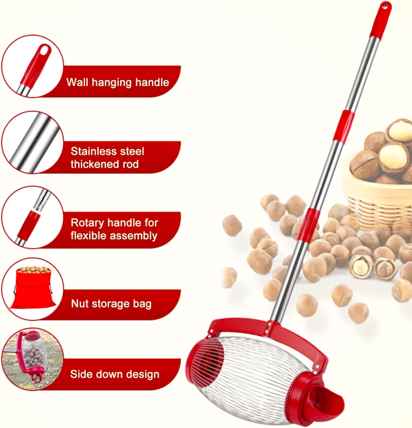 Gyugmhao Manual Rolling Nut Collector,Adjustable Nut Gatherer,Pinecone Picker Upper - Directly Dump Outlet,Apply to Pinecone,Hickory,Chestnuts,Golf,Crab Apple Objects Size 1Cm to 5Cm;1.5 Gallon image number 3