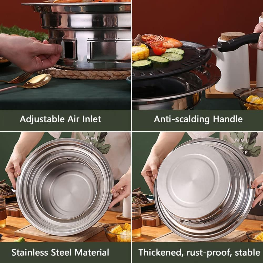 Household Korean BBQ Grill, Multifunctional Charcoal Barbecue Grill, Portable Camping Grill Stove with Two Vents, Tabletop Smoker Grill for Camping, Party and Outdoor Events