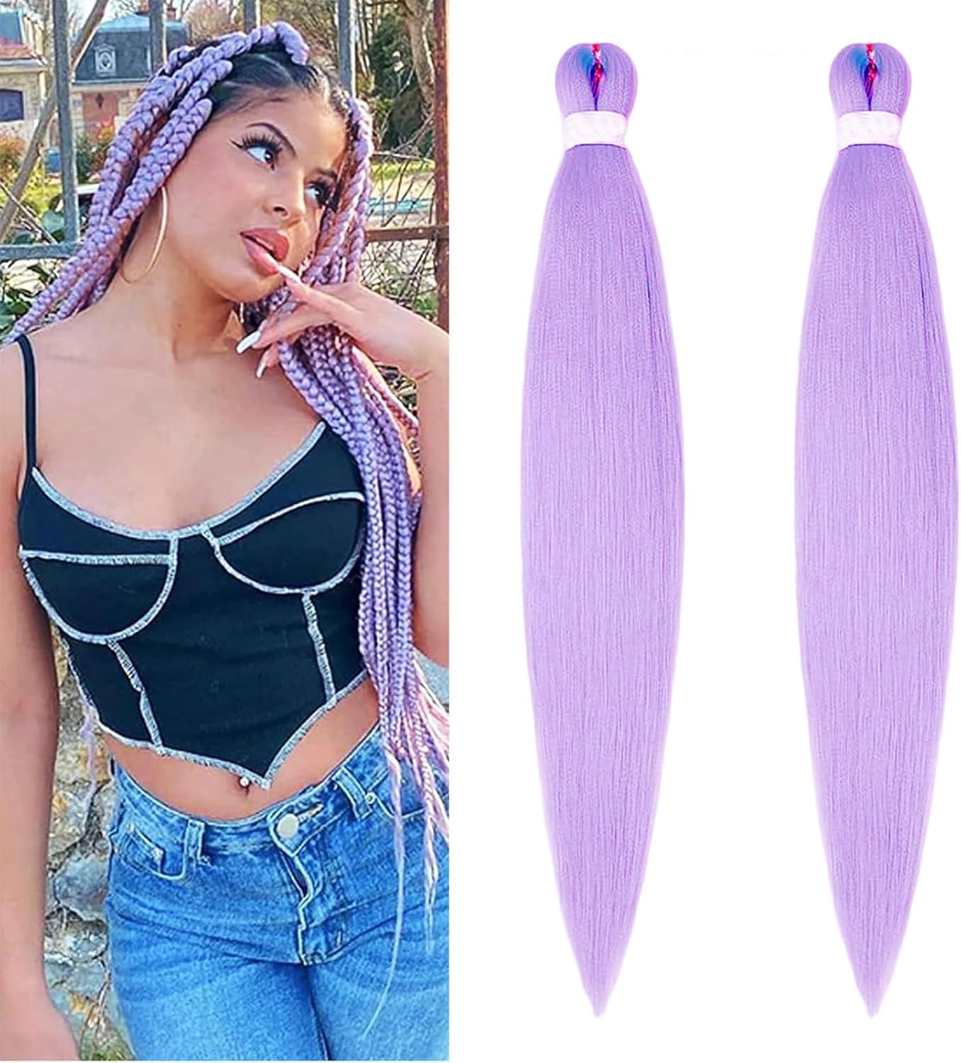 2 PCS Purple Hair Extensions, Purple Braiding Hair, Lightweight Synthetic Hair for Cosplay, Halloween and Themed Parties, Long Purple Hair for Creative Styling image number 2